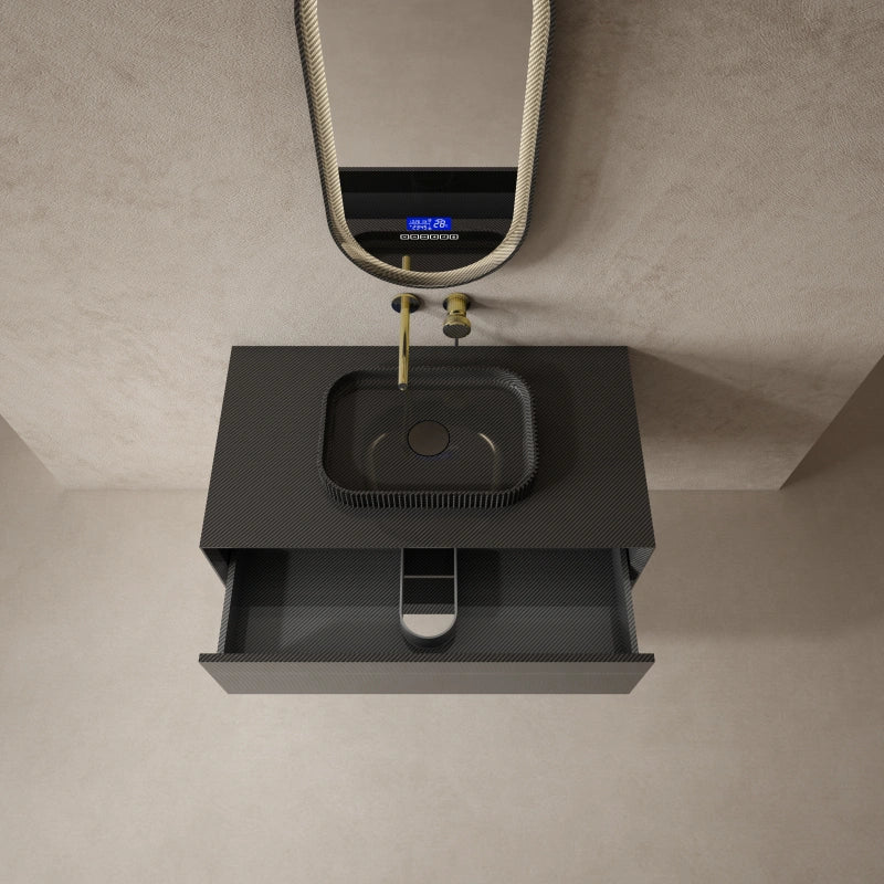 MonBlari Contemporary Carbon Fiber Floating Bathroom Vanity