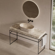 24 Inch MonBlari Oval Sculptural Marble Vessel Bathroom Sink Fluted
