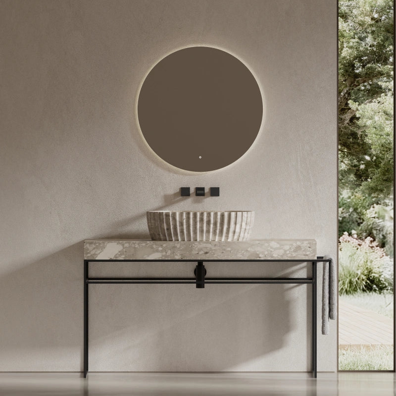 24 Inch MonBlari Oval Sculptural Marble Vessel Bathroom Sink Fluted