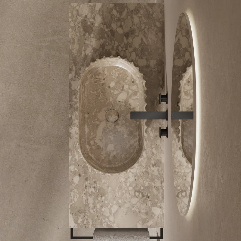 24 Inch MonBlari Oval Sculptural Marble Vessel Bathroom Sink Fluted