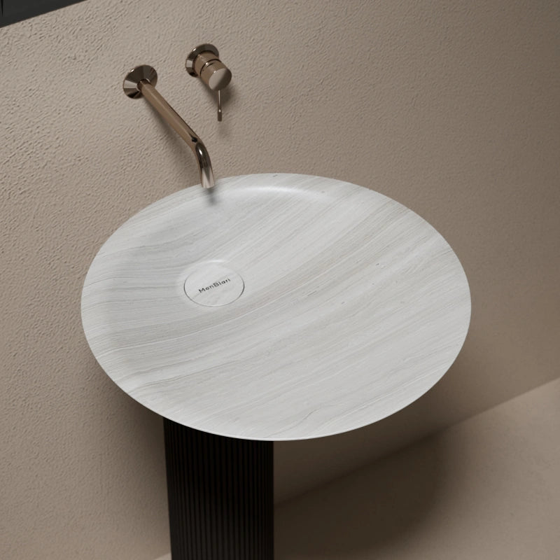 MonBlari MOON Series Contemporary Marble Pedestal Bathroom Sink