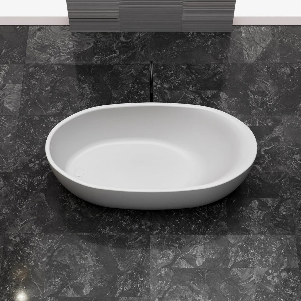 67 inch Freestanding Oval Solid Surface Bathtub Modern Freestanding Tub
