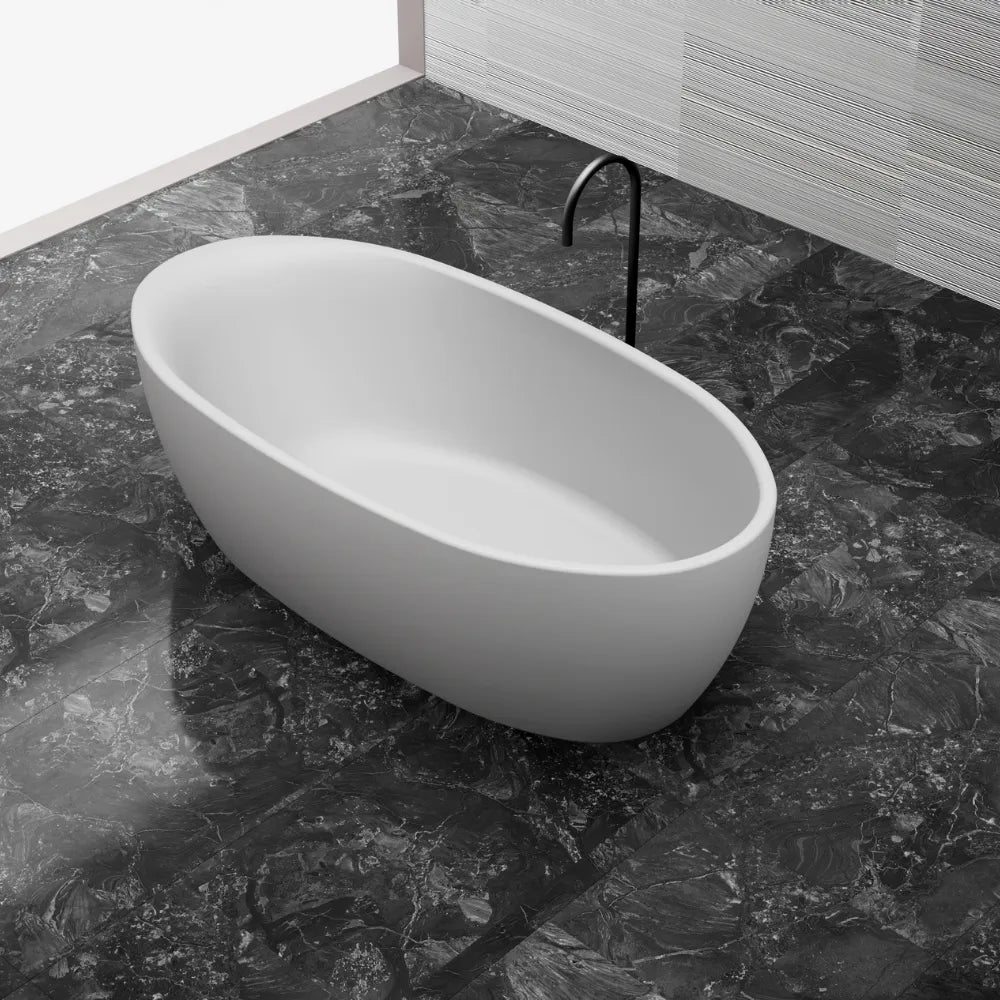 67 inch Freestanding Oval Solid Surface Bathtub Modern Freestanding Tub