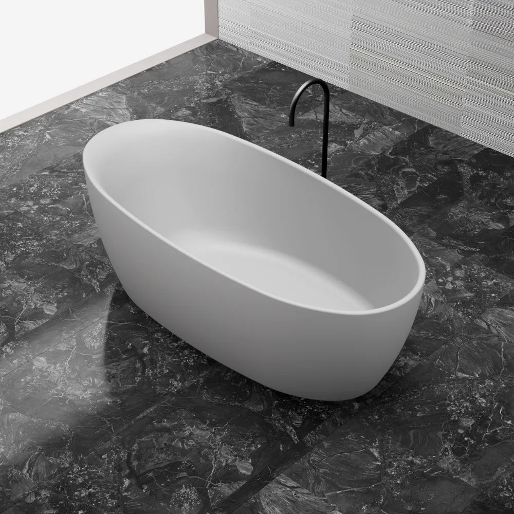 67 inch Monblari Minimalist Oval Solid Surface Freestanding Bathtub
