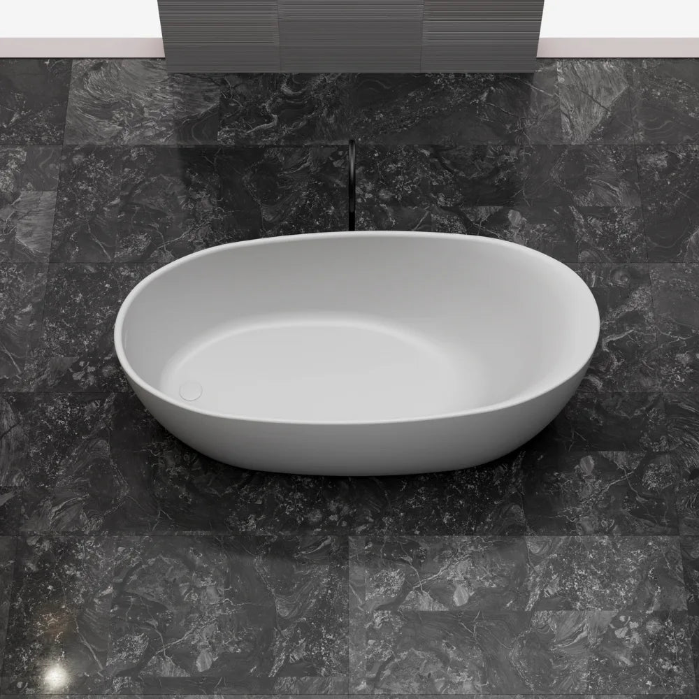 67 inch Monblari Minimalist Oval Solid Surface Freestanding Bathtub