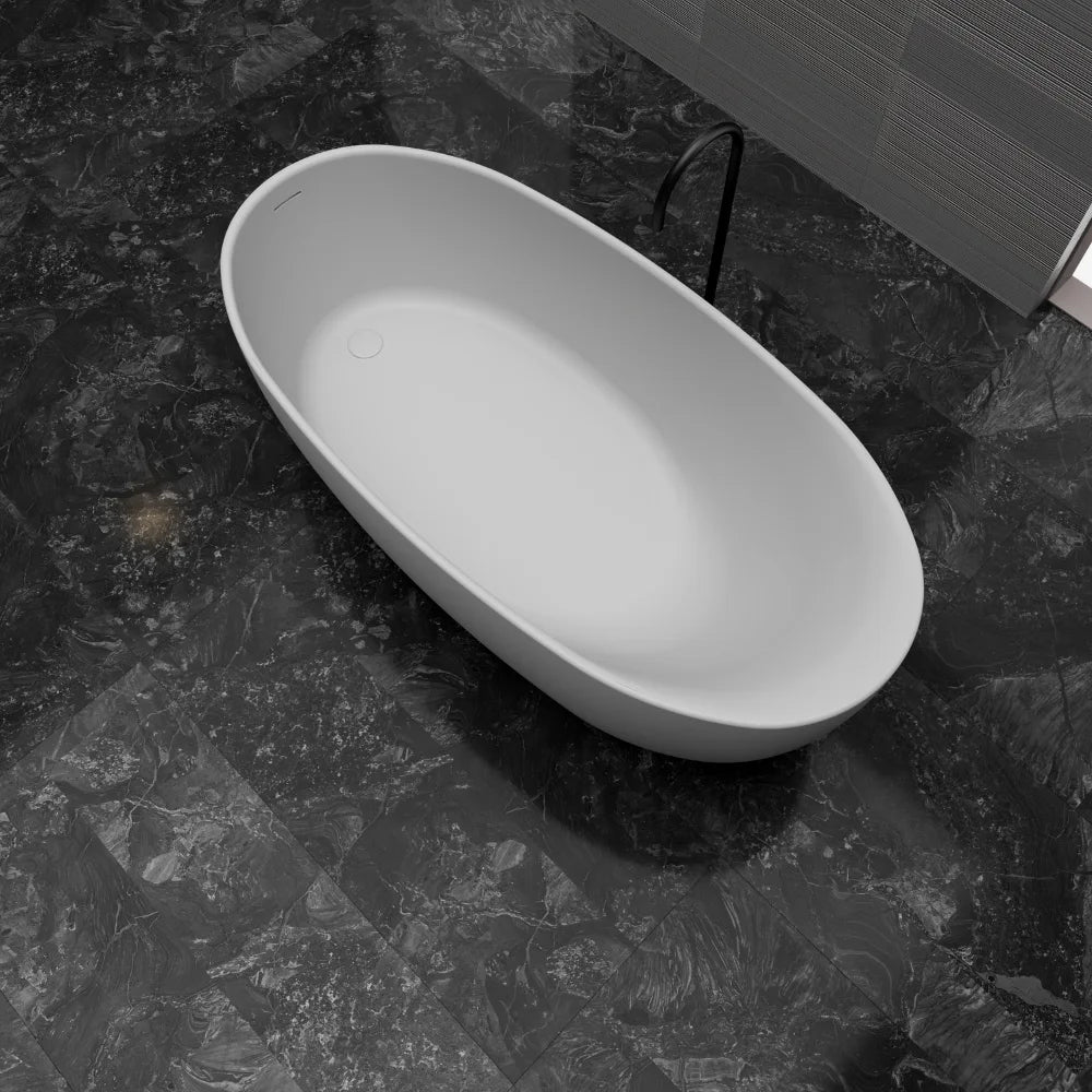 67 inch Monblari Minimalist Oval Solid Surface Freestanding Bathtub