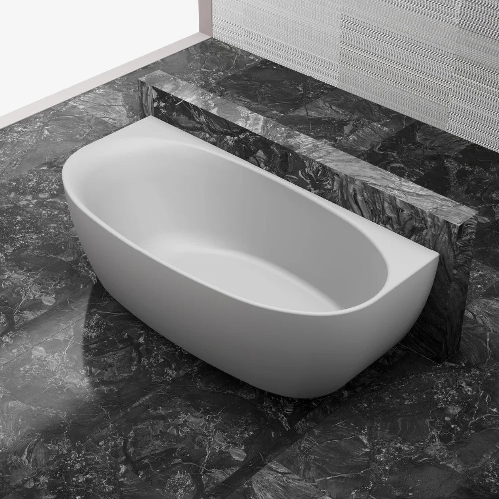67 inch Monblari Streamlined Back-to-Wall Solid Surface Freestanding Bathtub
