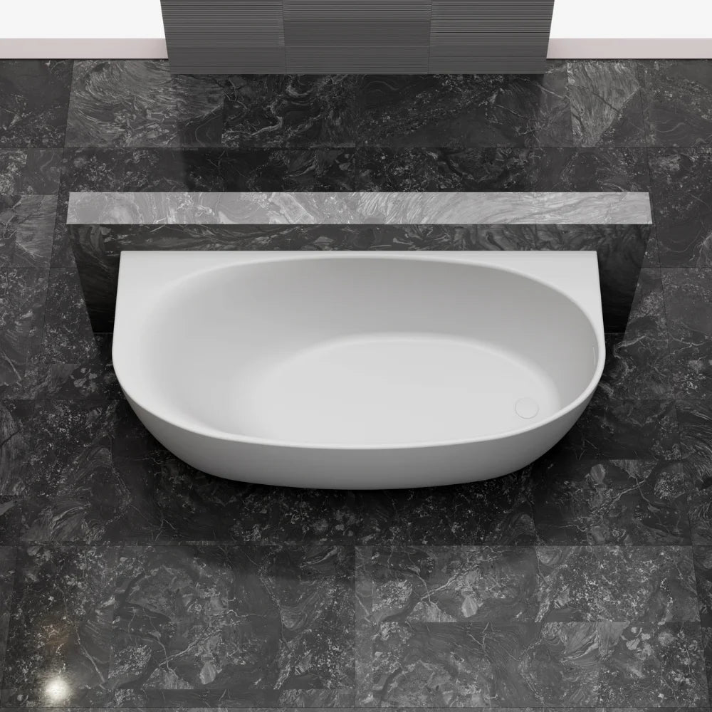 67 inch Monblari Streamlined Back-to-Wall Solid Surface Freestanding Bathtub