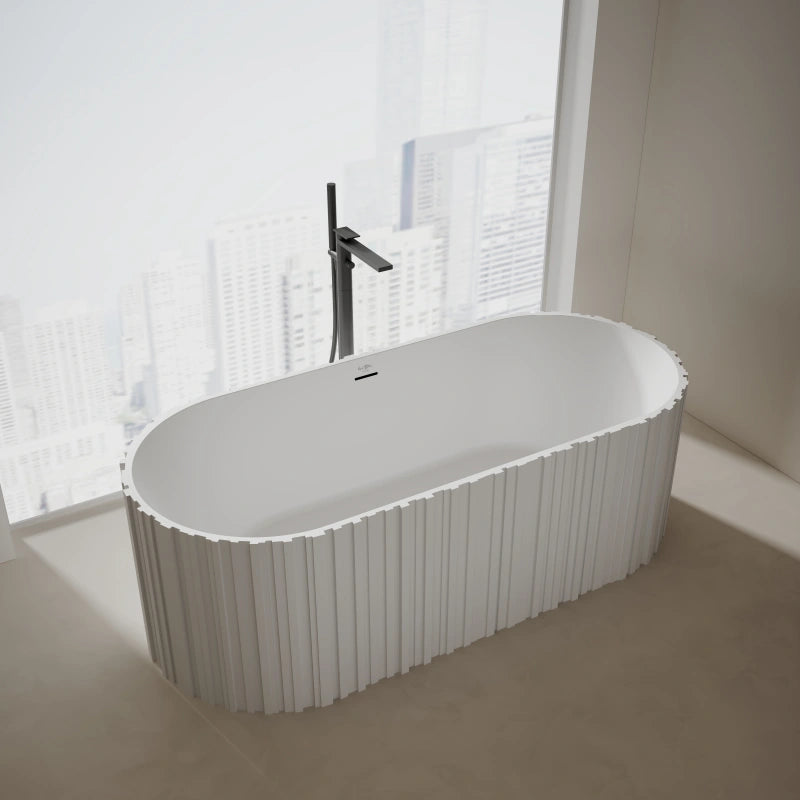 67 Inch MonBlari Solid Surface Freestanding Buthtub Fluted