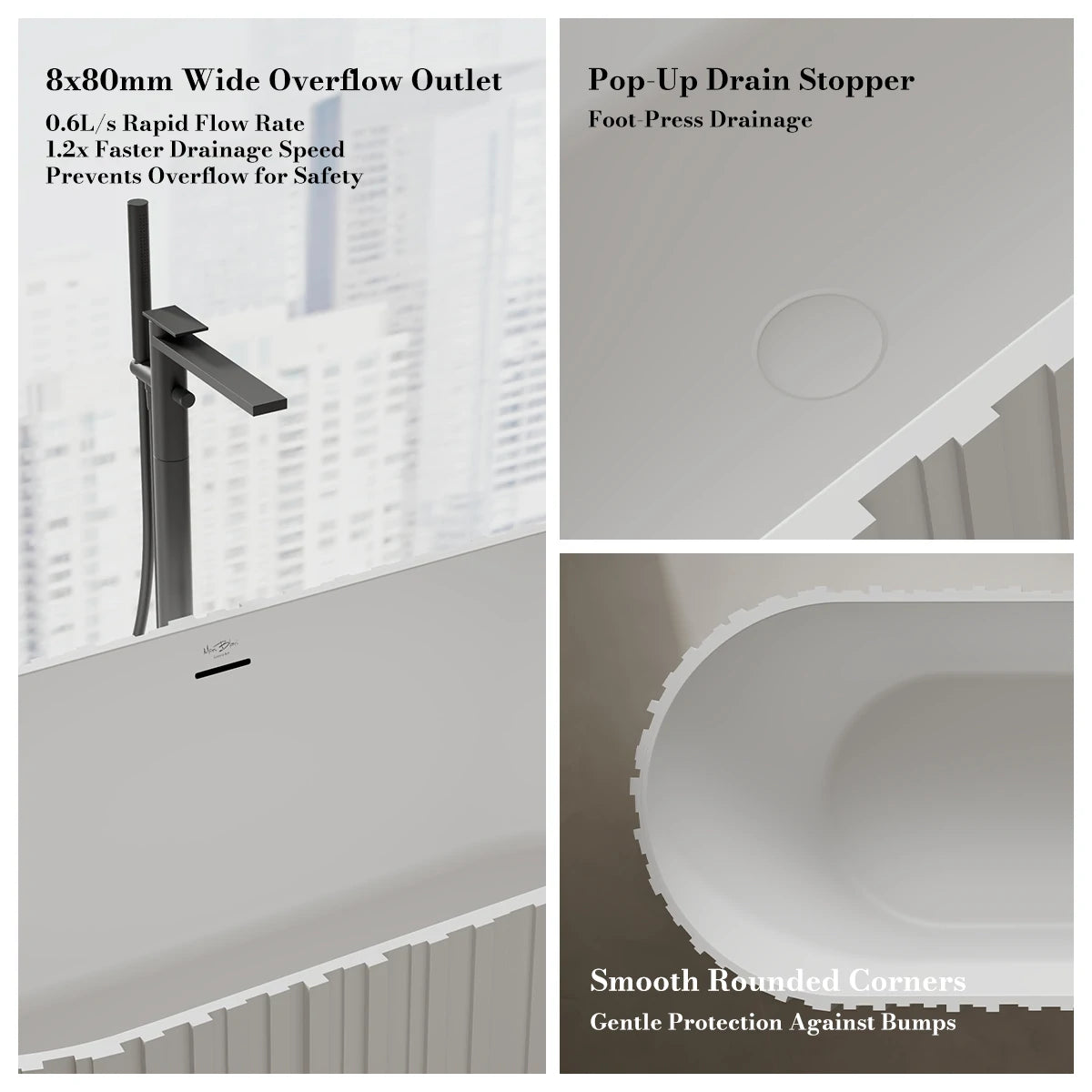 67 Inch MonBlari Solid Surface Freestanding Buthtub