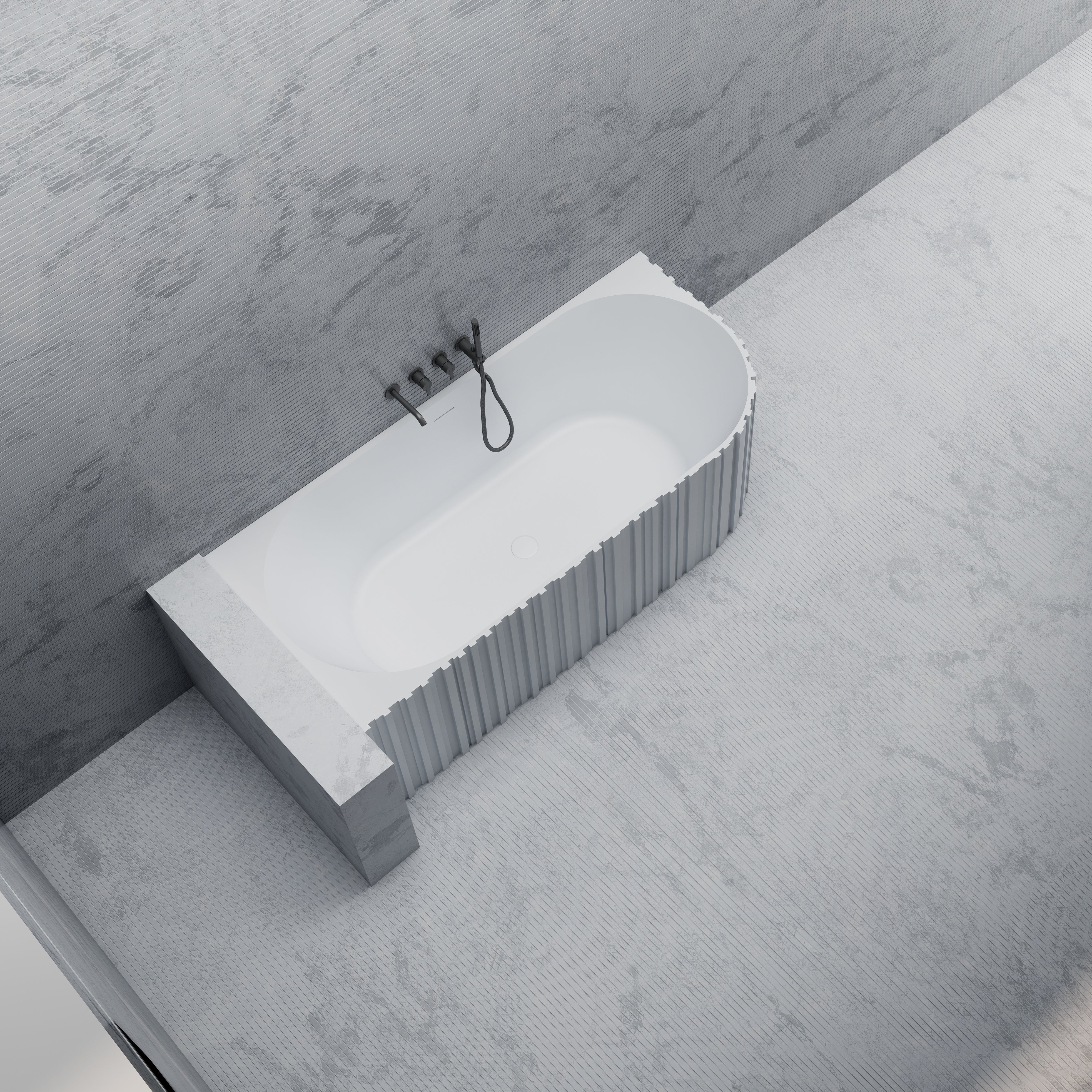 67 Inch MonBlari Solid Surface Back to Wall Bathtub MR-88853-MW MR88853MW-TopView