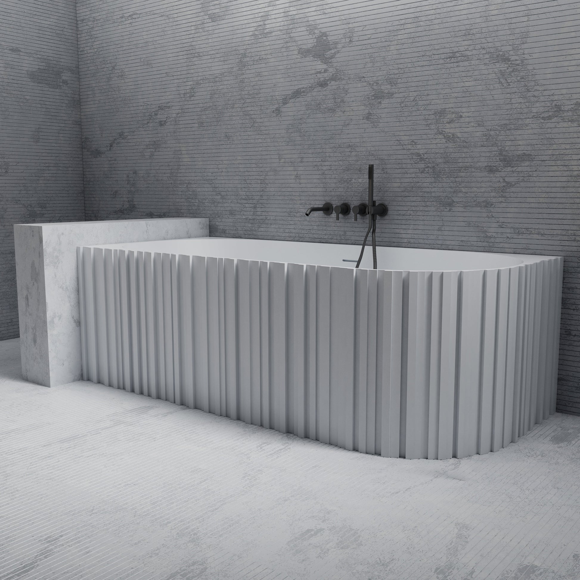 67 Inch MonBlari Solid Surface Back to Wall Bathtub MR-88853-MW MR88853MW-SideView