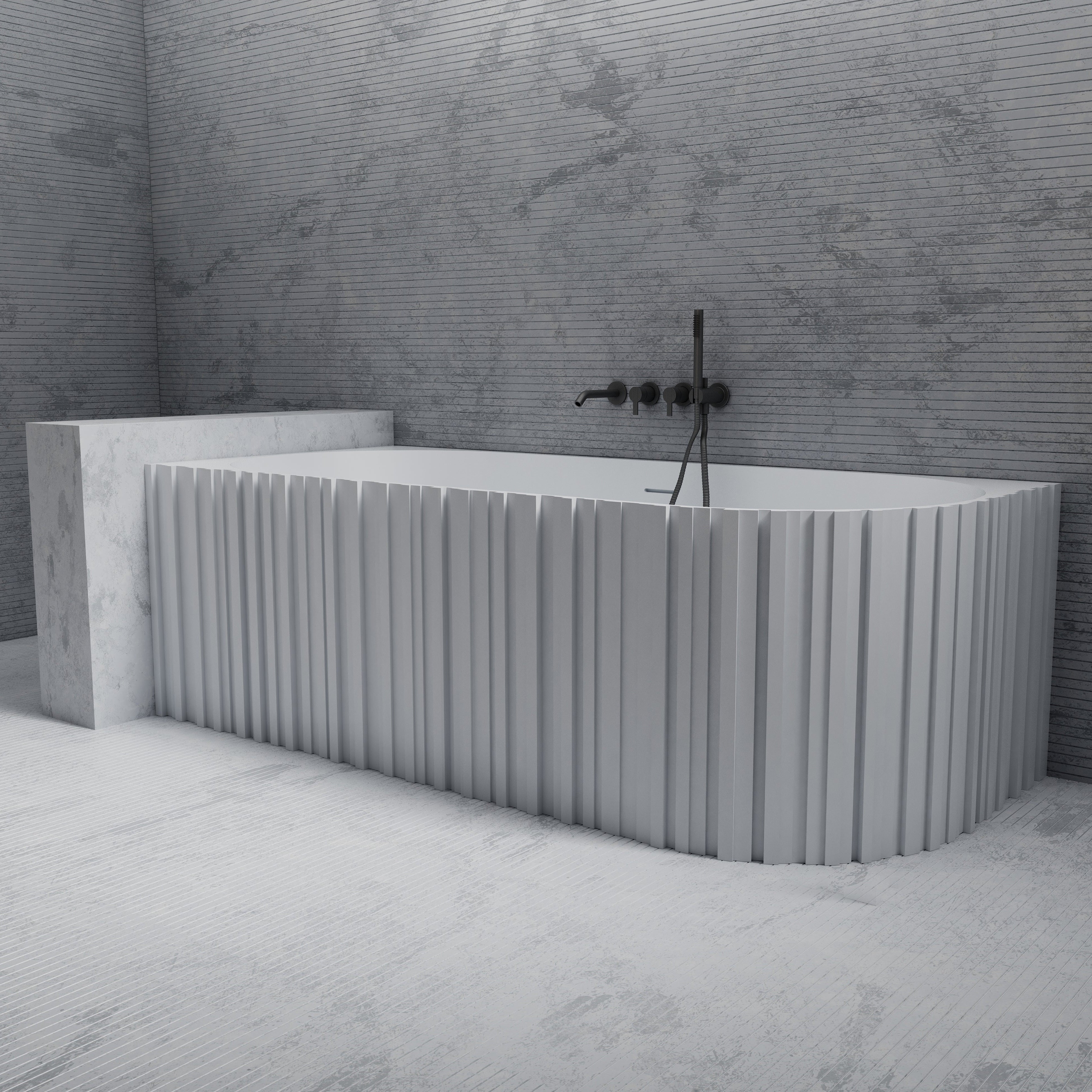 67 Inch MonBlari Solid Surface Back to Wall Bathtub MR-88853-MW MR88853MW-SideView