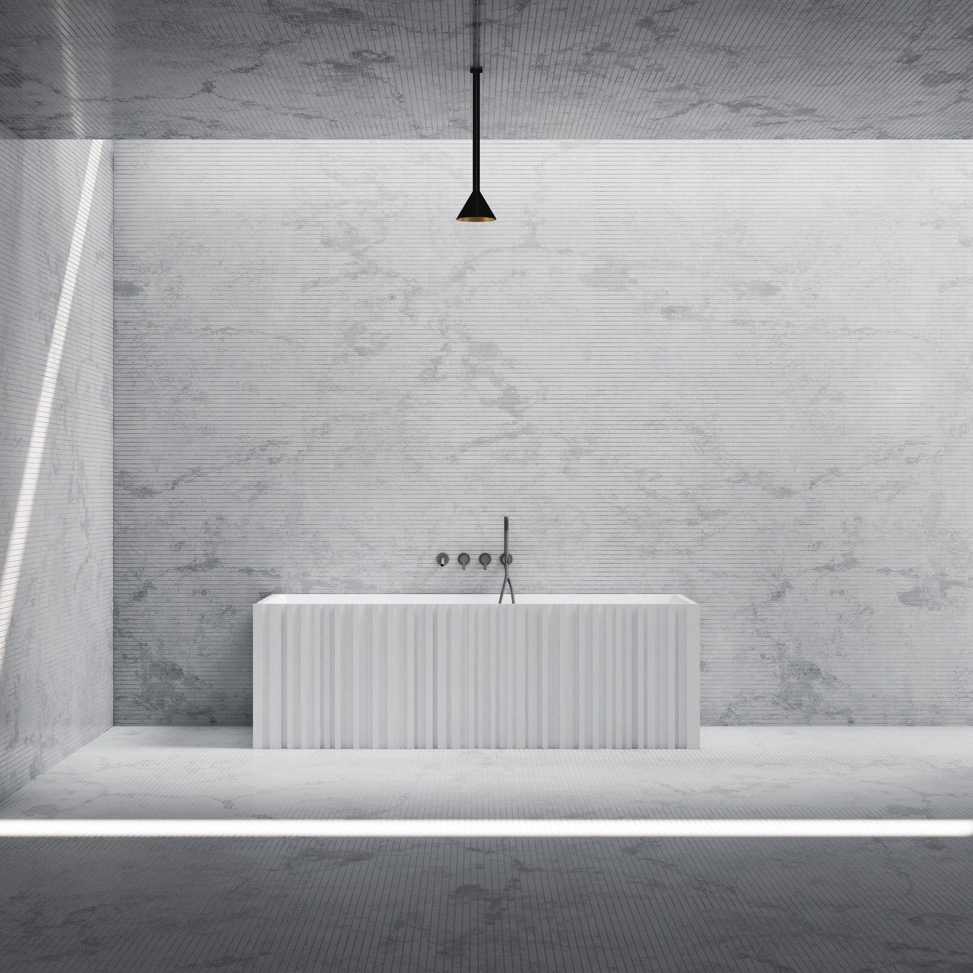 67 Inch MonBlari Solid Surface Back to Wall Bathtub MR-88855-MW MR88855MW-FrontView