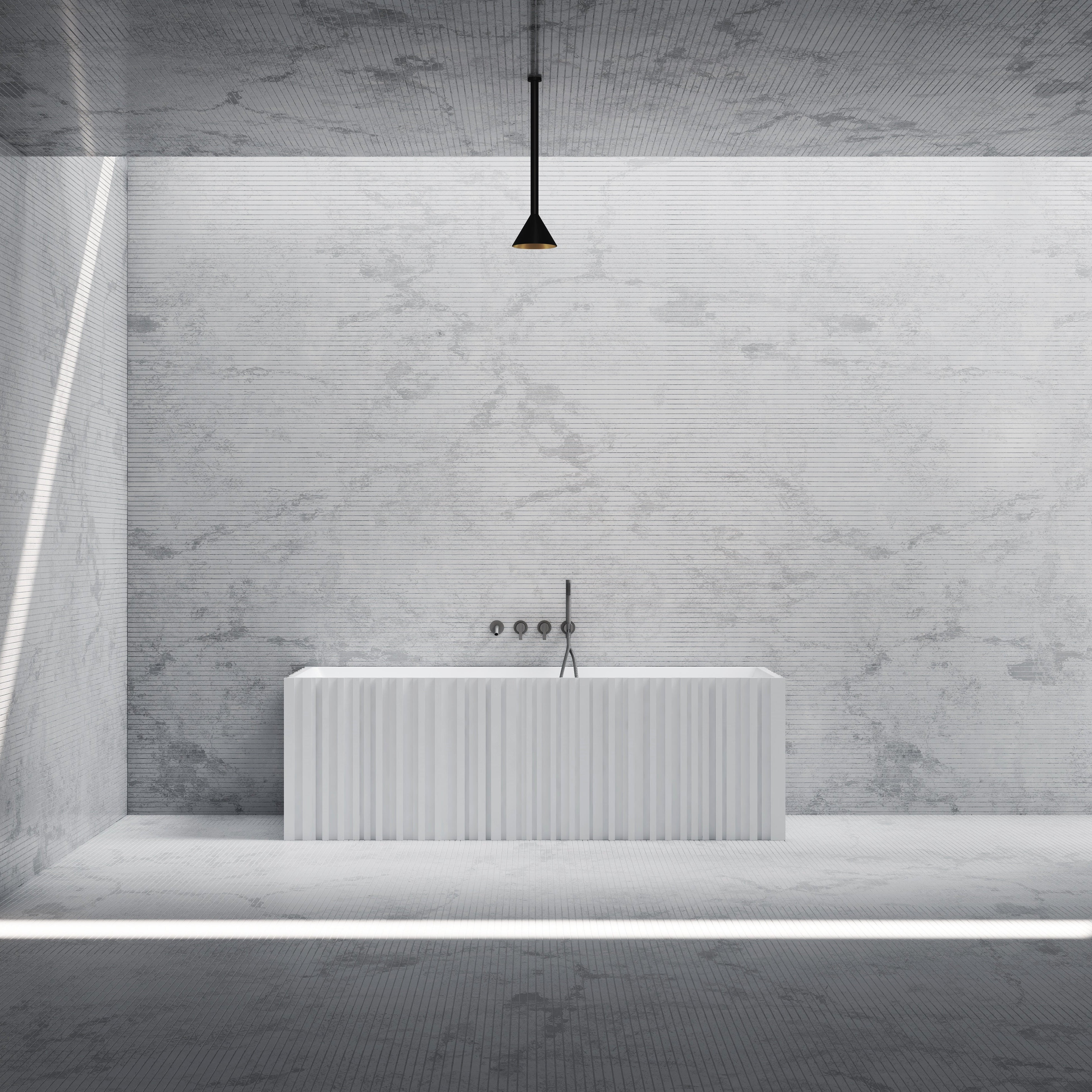 67 Inch MonBlari Solid Surface Back to Wall Bathtub MR-88855-MW MR88855MW-FrontView