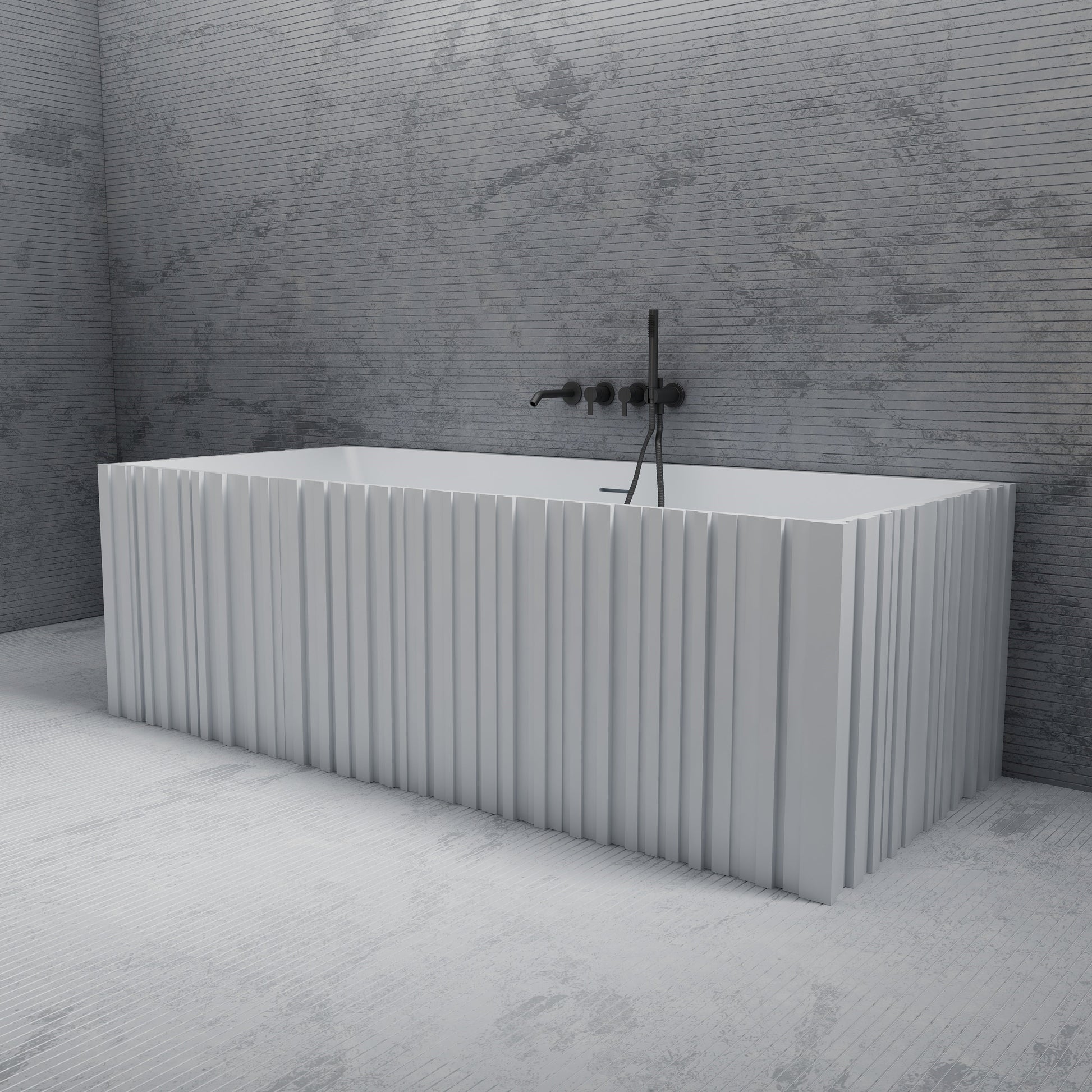67 Inch MonBlari Solid Surface Back to Wall Bathtub MR-88855-MW MR88855MW-SideView