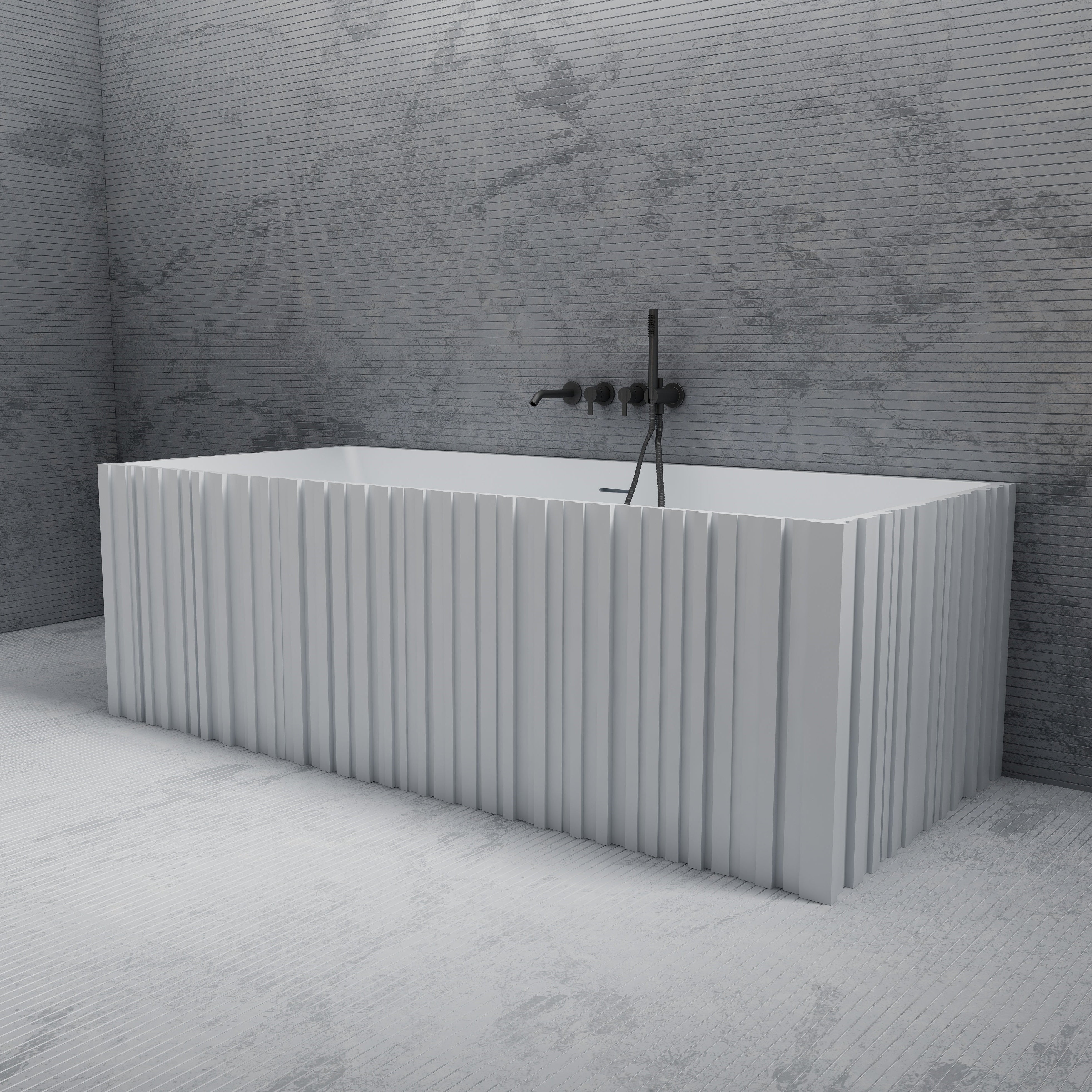 67 Inch MonBlari Solid Surface Back to Wall Bathtub MR-88855-MW MR88855MW-SideView