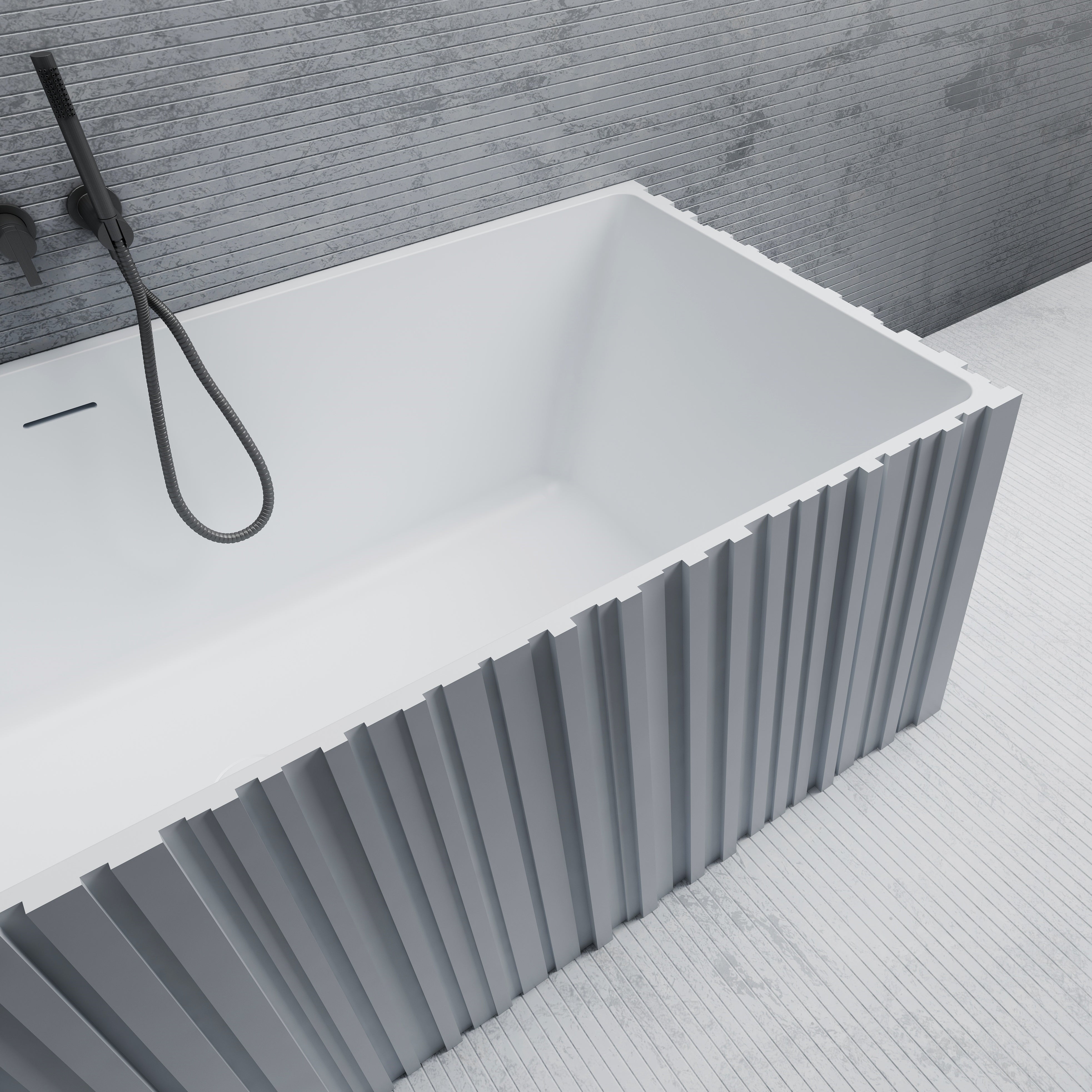 67 Inch MonBlari Solid Surface Back to Wall Bathtub MR-88855-MW MR88855MW-SideCloseUp