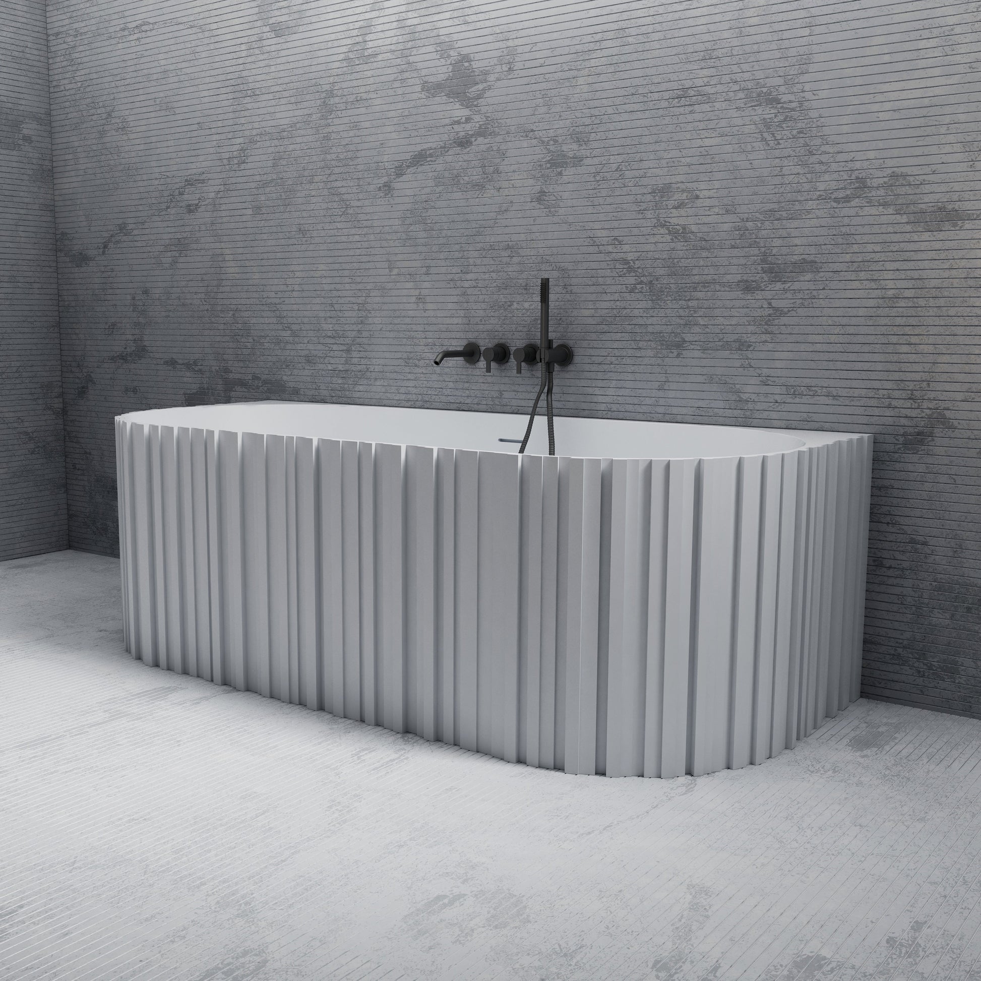 67 Inch MonBlari Solid Surface Back to Wall Bathtub MR-88856-MW MR88856MW-SideView