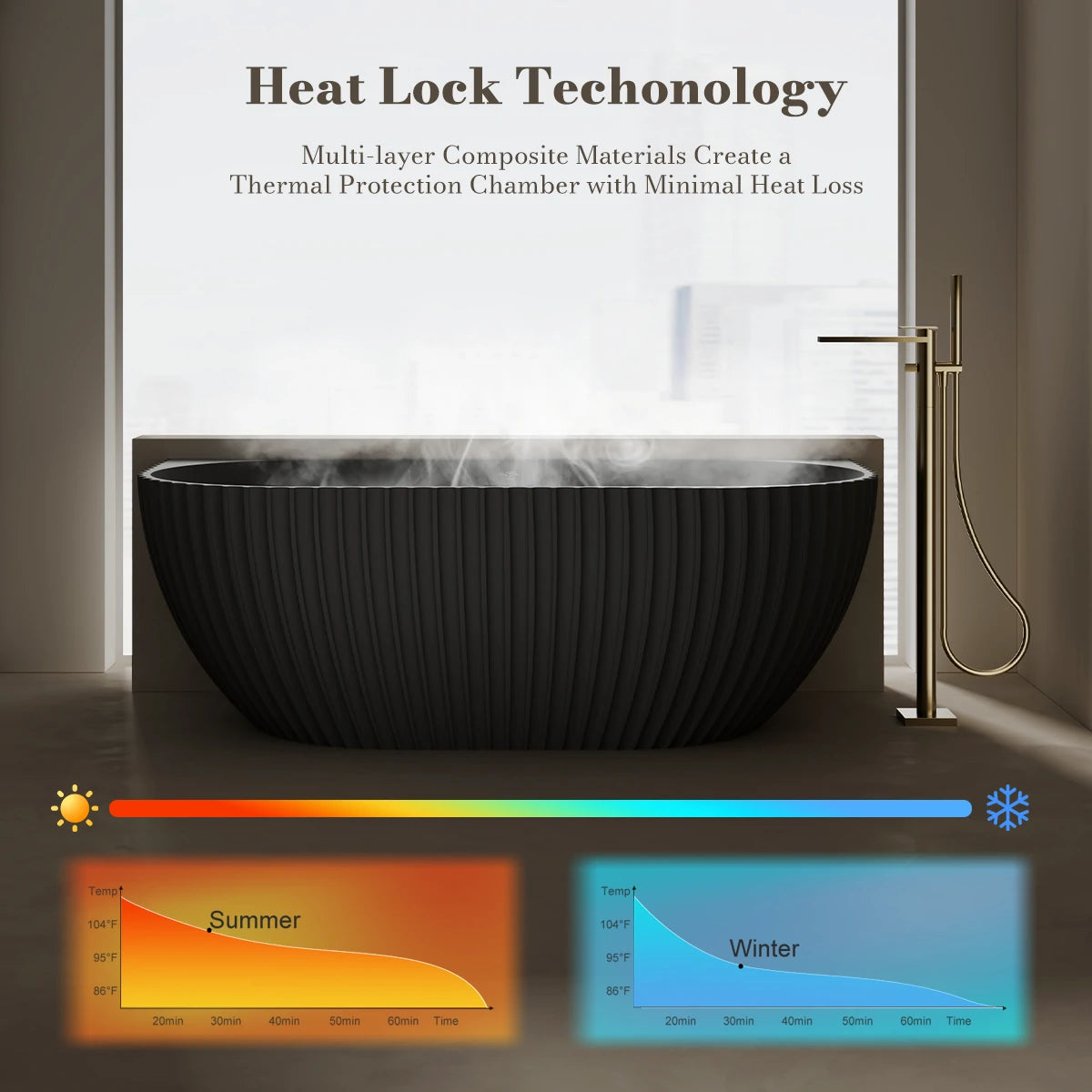 67 Inch MonBlari VENUS Series Wall-Mounted Bathtub