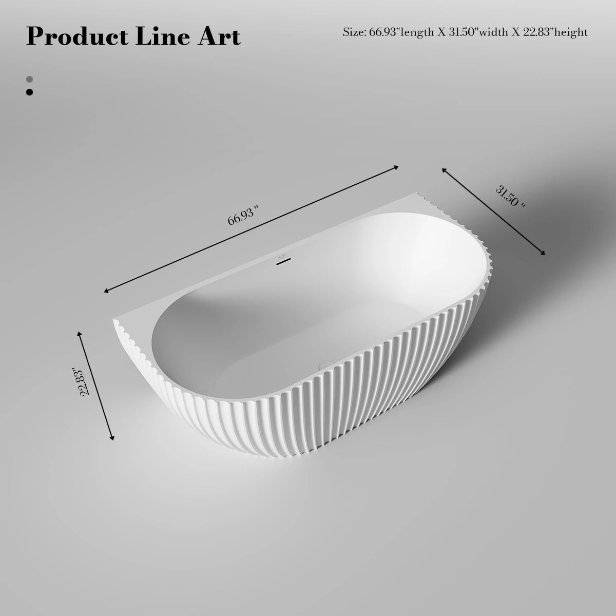 67 Inch MonBlari VENUS Series Wall-Mounted Bathtub