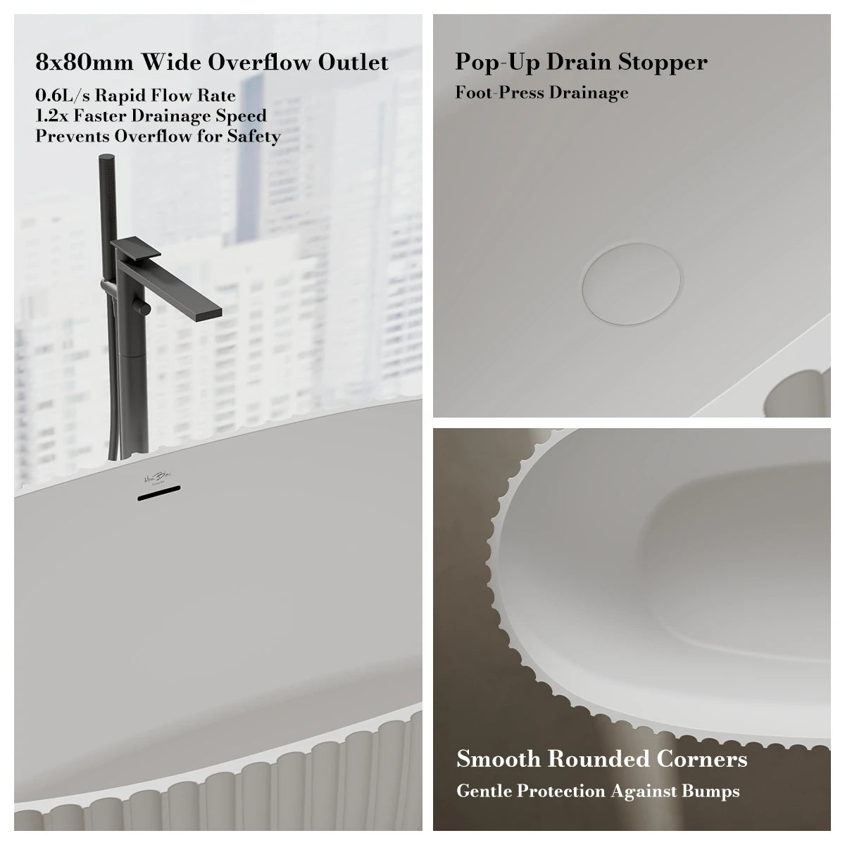 67 Inch MonBlari VENUS Series Curved Bathtub