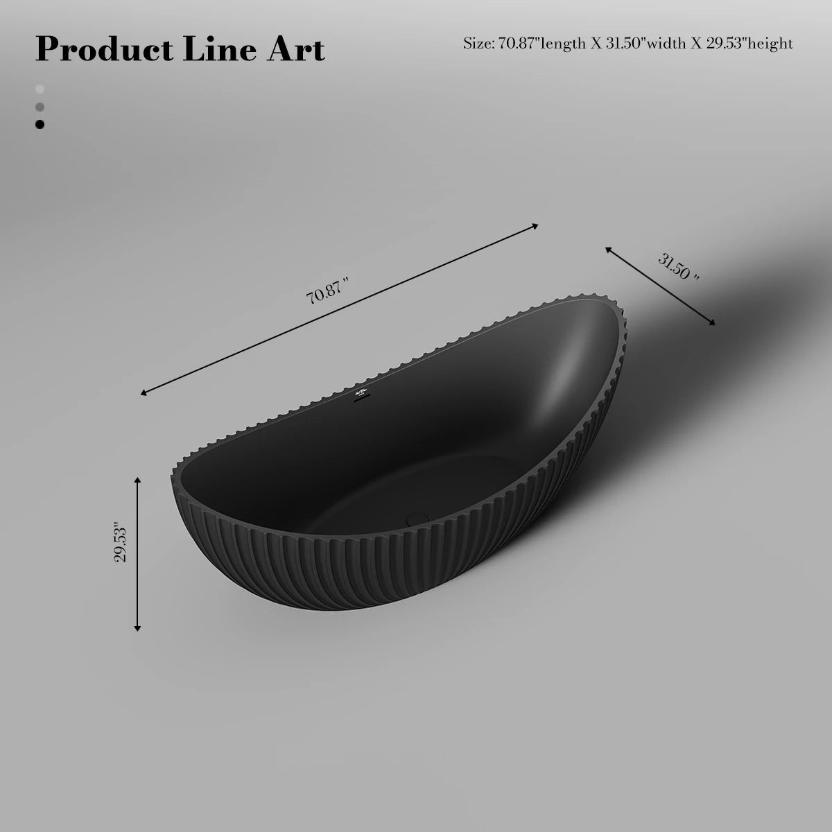 71 Inch MonBlari VENUS Series Crescent Bathtub