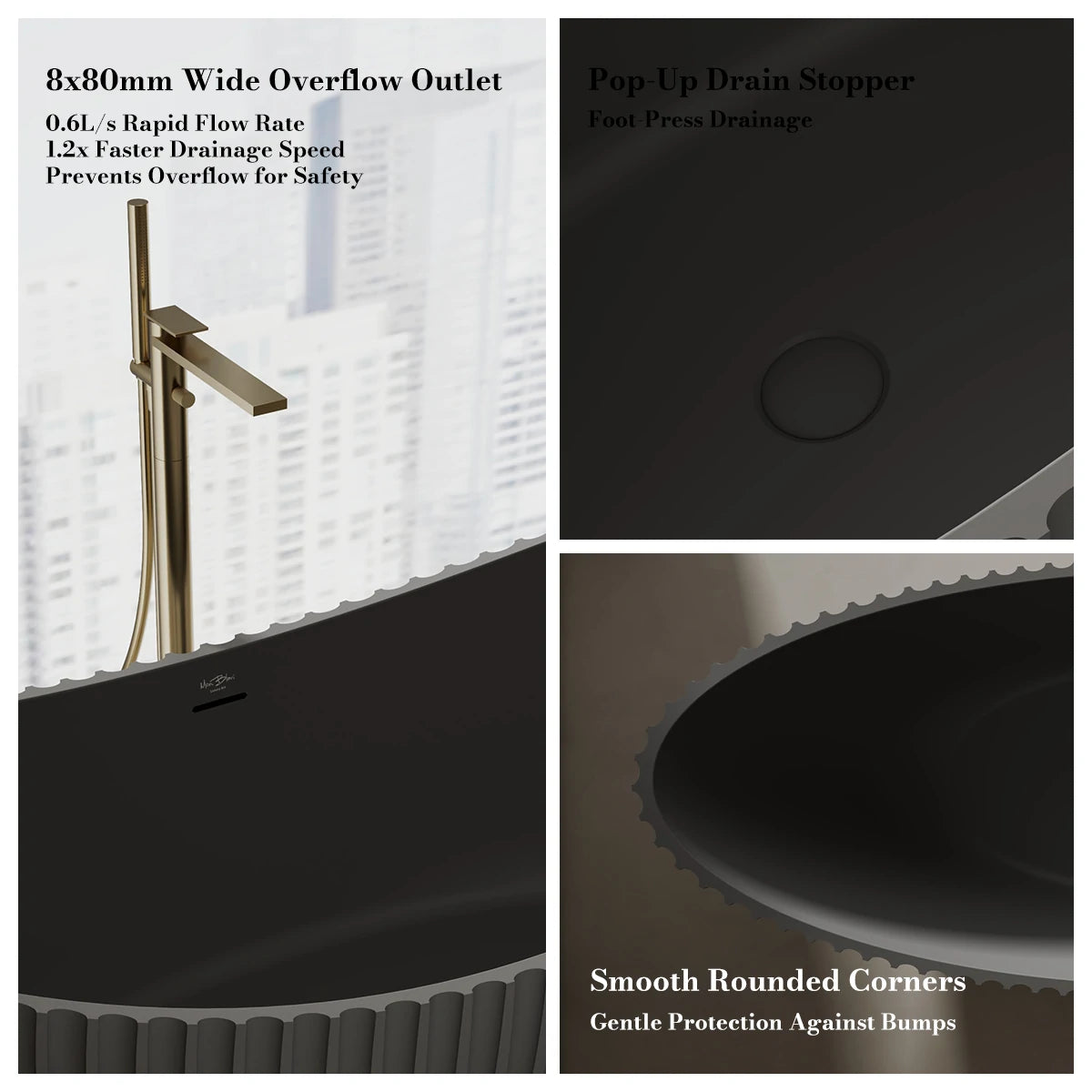 71 Inch MonBlari VENUS Series Crescent Bathtub
