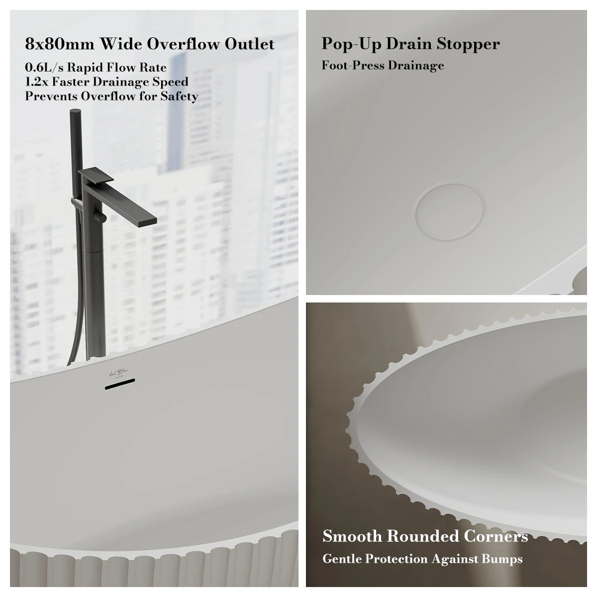 71 Inch MonBlari VENUS Series Crescent Bathtub