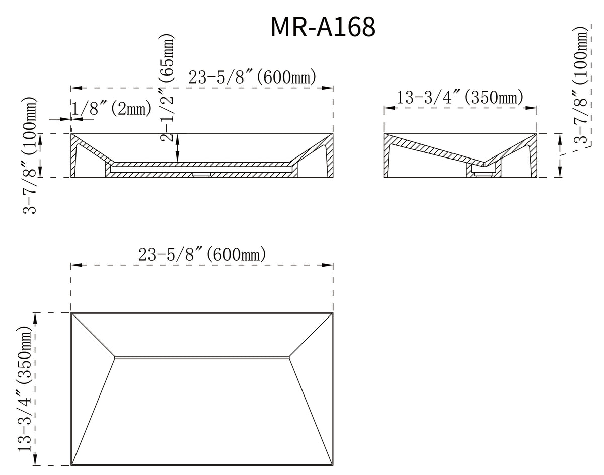 MonBlari Solid Surface Matte White Rectangular Bathroom Vessel Sink
