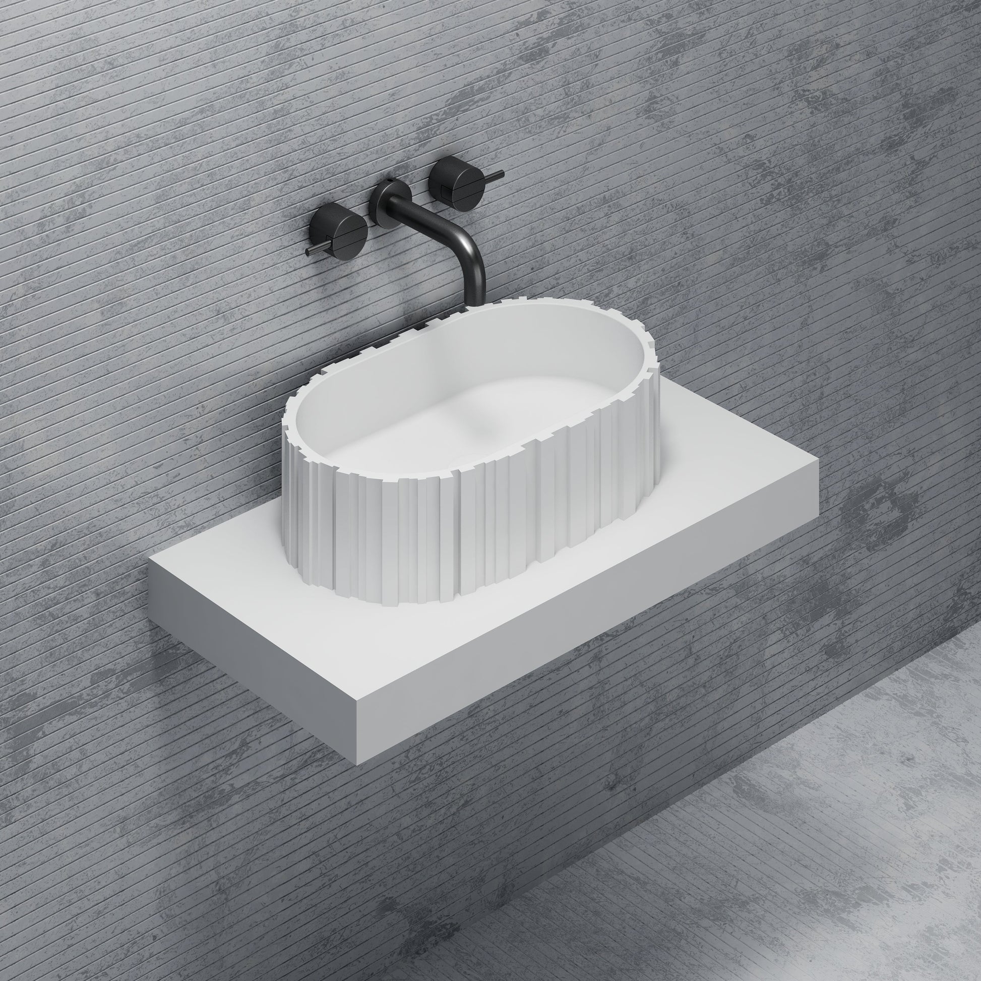 MonBlari Solid Surface Vessel Bowl Sink Bathroom Sink MR-A8851-MW-SideTop