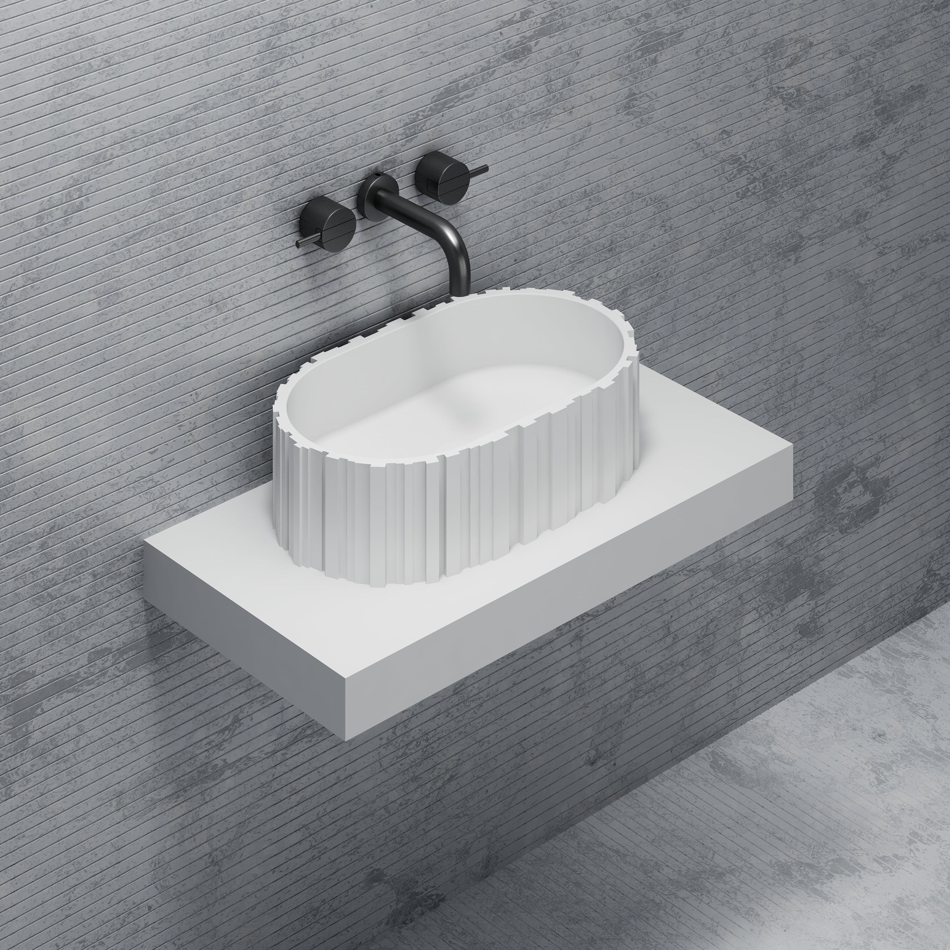 MonBlari Solid Surface Vessel Bowl Sink Bathroom Sink MR-A8851-MW-SideTop