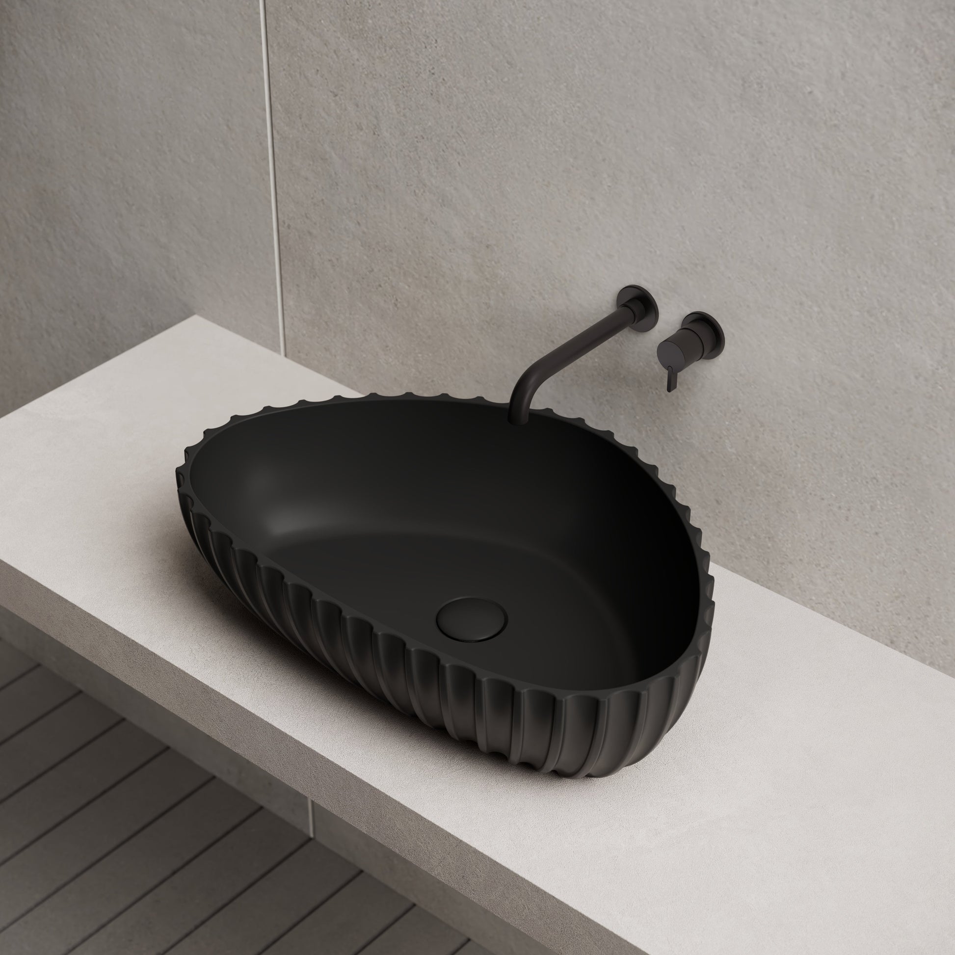 23.6 Inch MonBlari Solid Surface Vessel Bowl Sink Bathroom Sink MR-A8870-SideTop