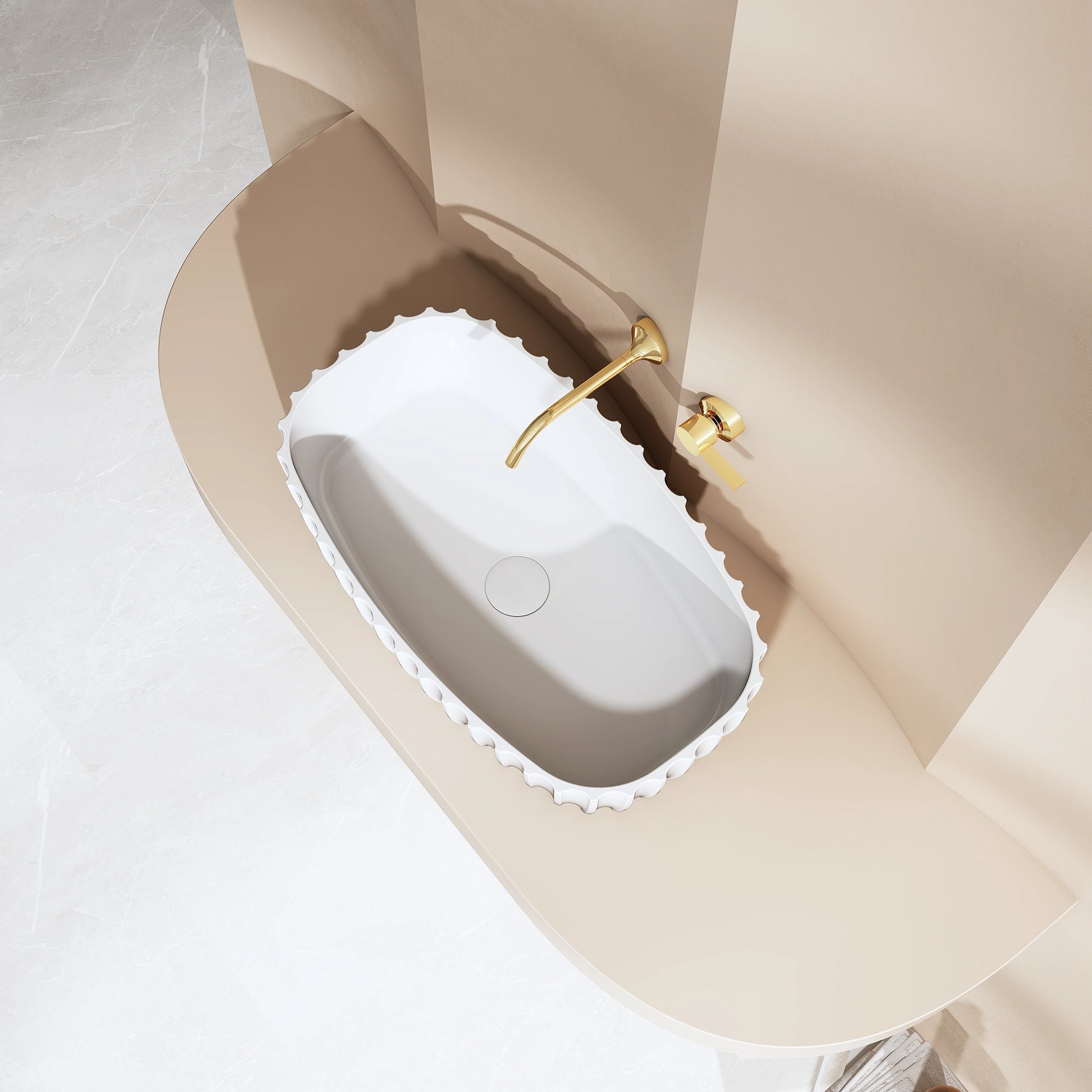 24 Inch MonBlari Solid Surface Vessel Bowl Sink Bathroom Sink-MR-A8872-MW-TopView