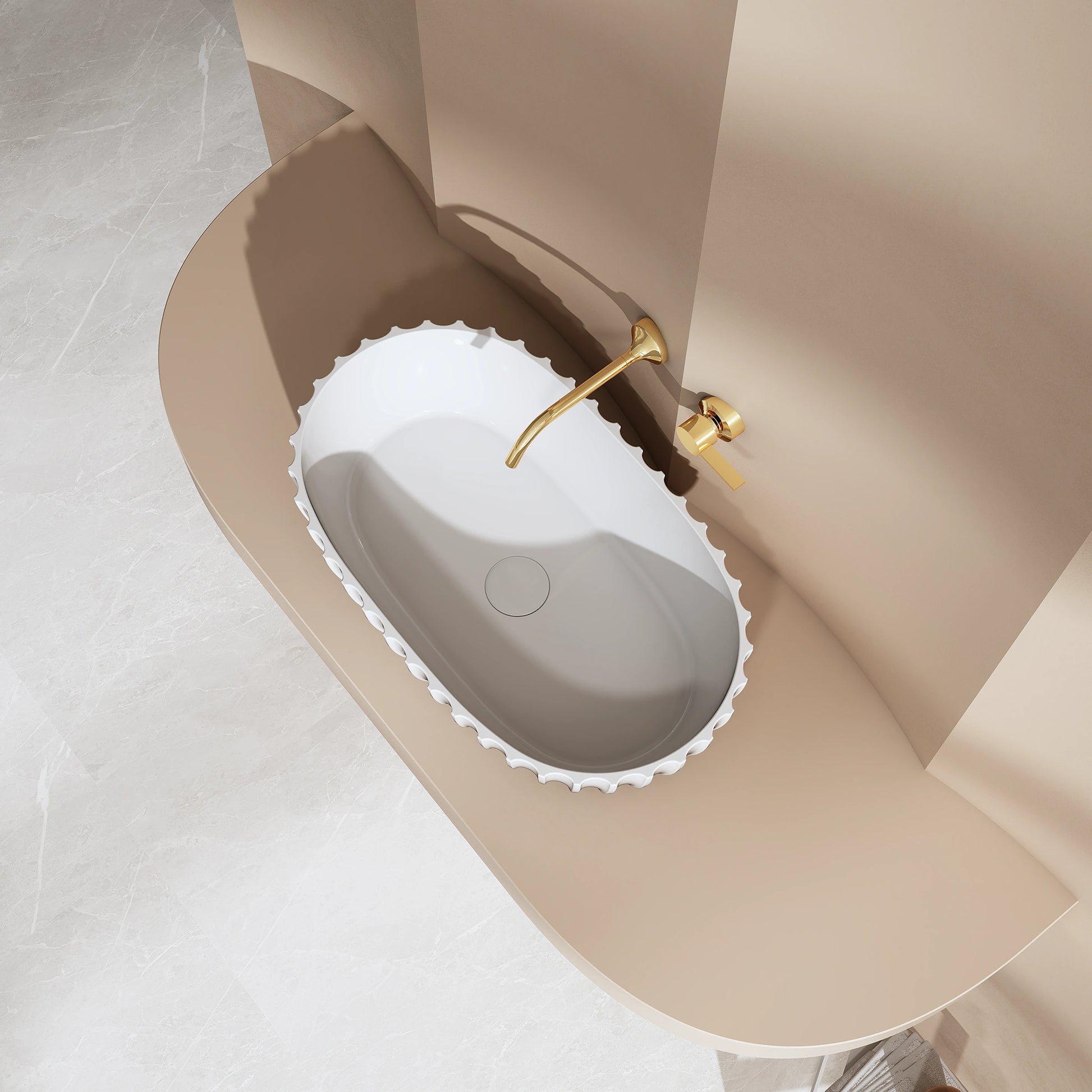 24 Inch MonBlari Solid Surface Vessel Bowl Sink Bathroom Sink-MR-A8877-MW-TopView