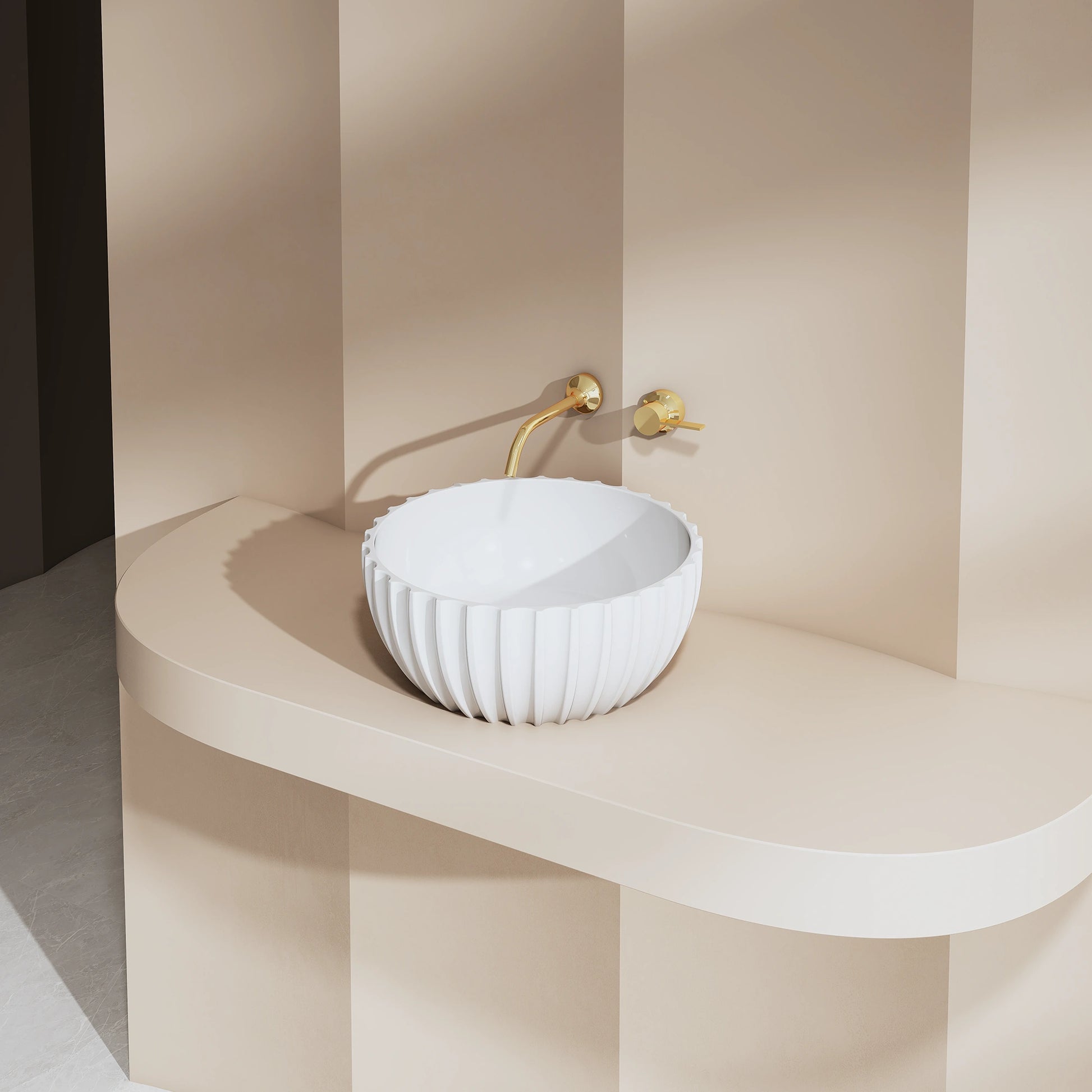 16 Inch MonBlari Solid Surface Vessel Bowl Sink Bathroom Sink-MR-A8879-MW-RightTopView