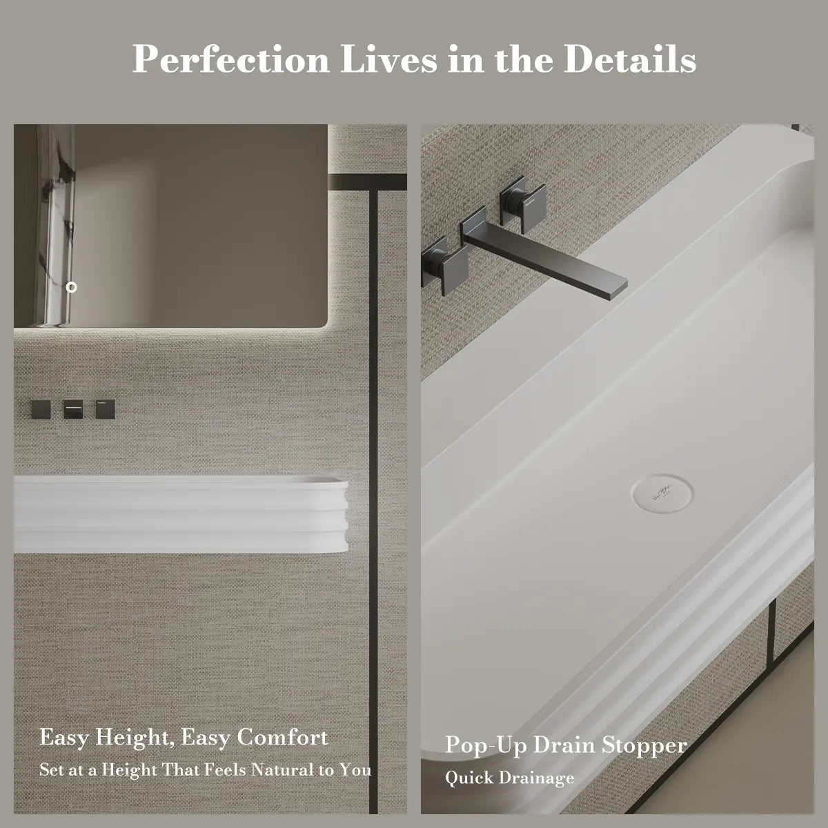 31.5-47.2 Inch MonBlari Solid Surface Vessel Wall Mount Bathroom Sink