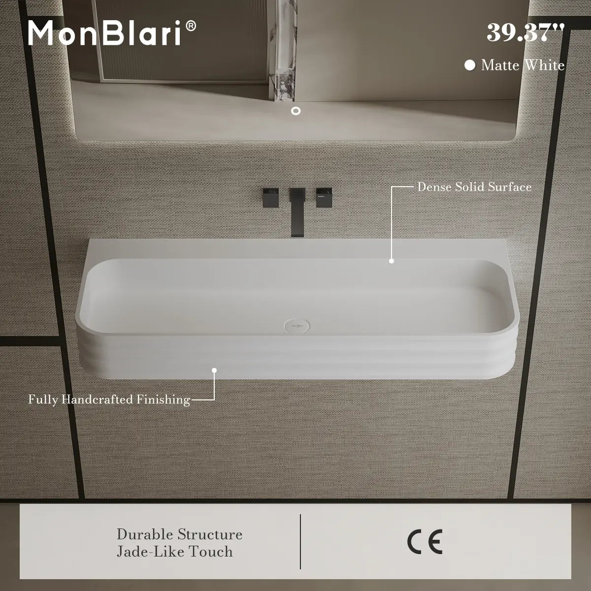31.5-47.2 Inch MonBlari Solid Surface Vessel Wall Mount Bathroom Sink
