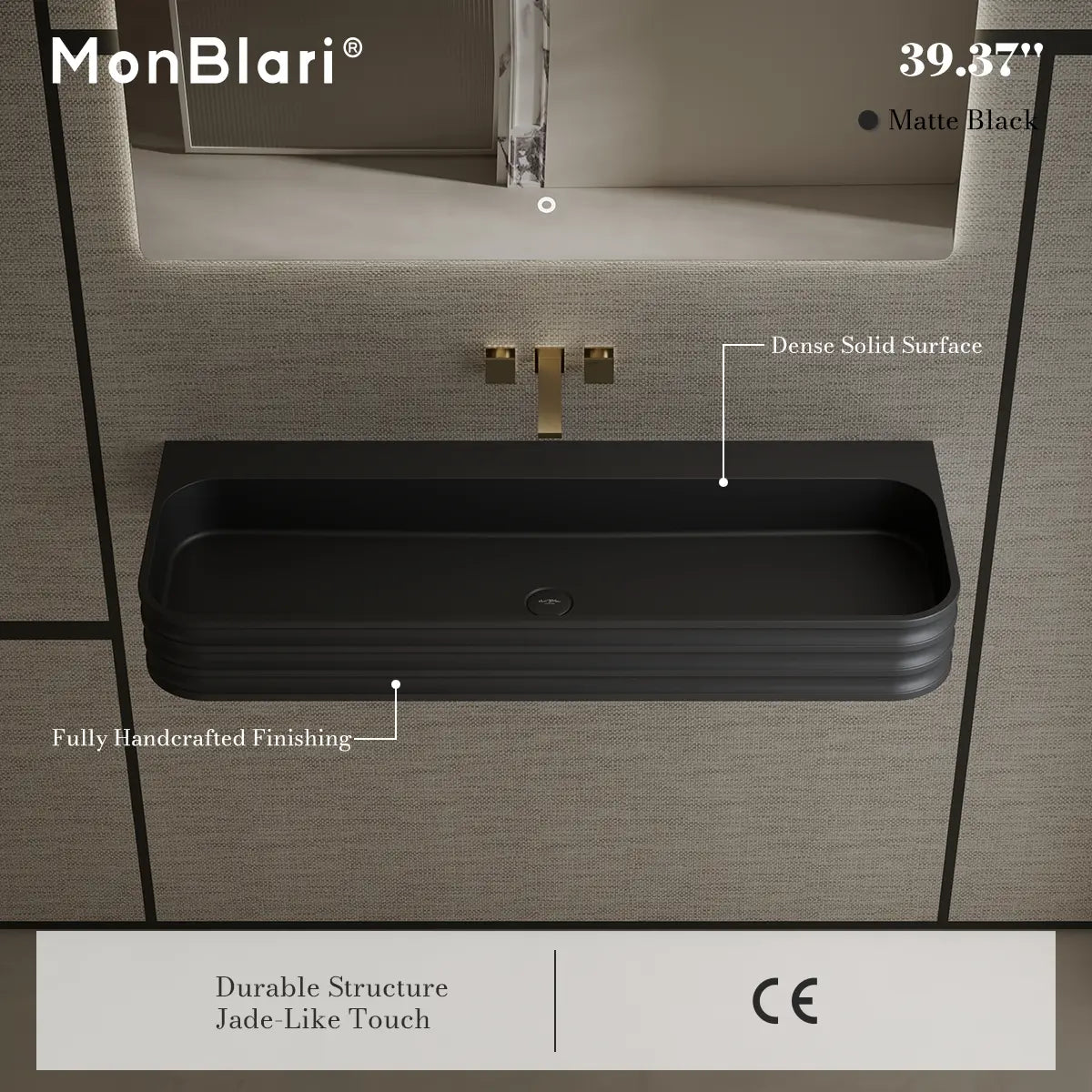 31.5-47.2 Inch MonBlari Solid Surface Vessel Wall Mount Bathroom Sink