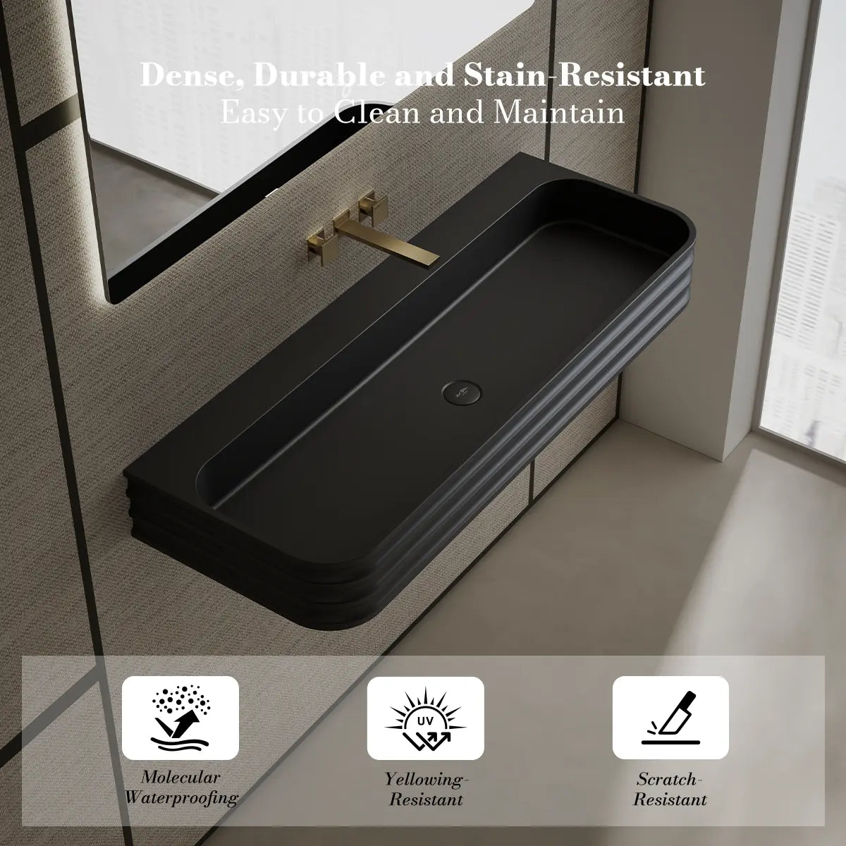 31.5-47.2 Inch MonBlari Solid Surface Vessel Wall Mount Bathroom Sink