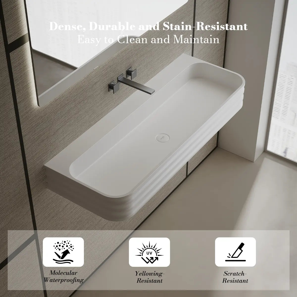 31.5-47.2 Inch MonBlari Solid Surface Vessel Wall Mount Bathroom Sink