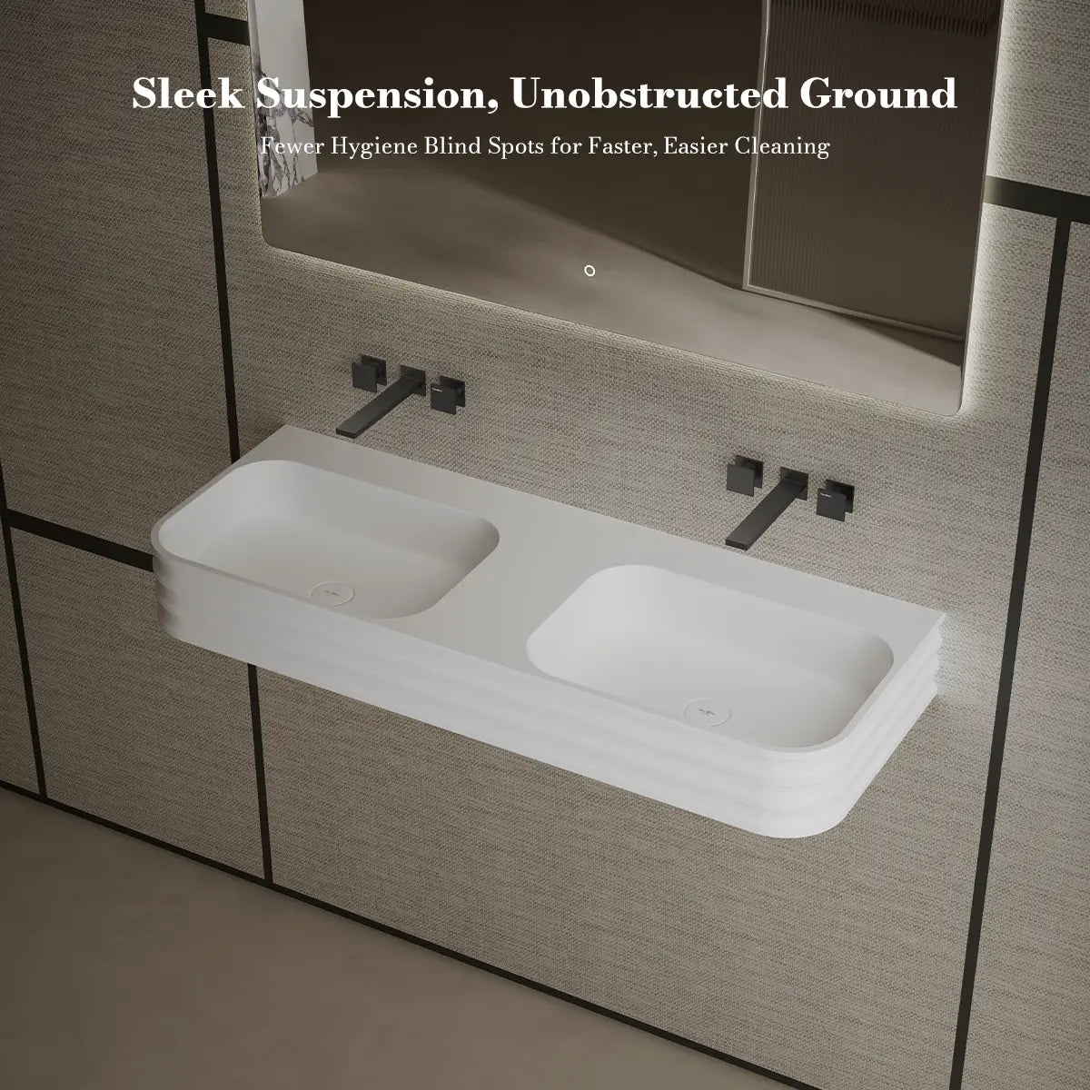 47.2 Inch MonBlari Solid Surface Wall Mount Bathroom Sink