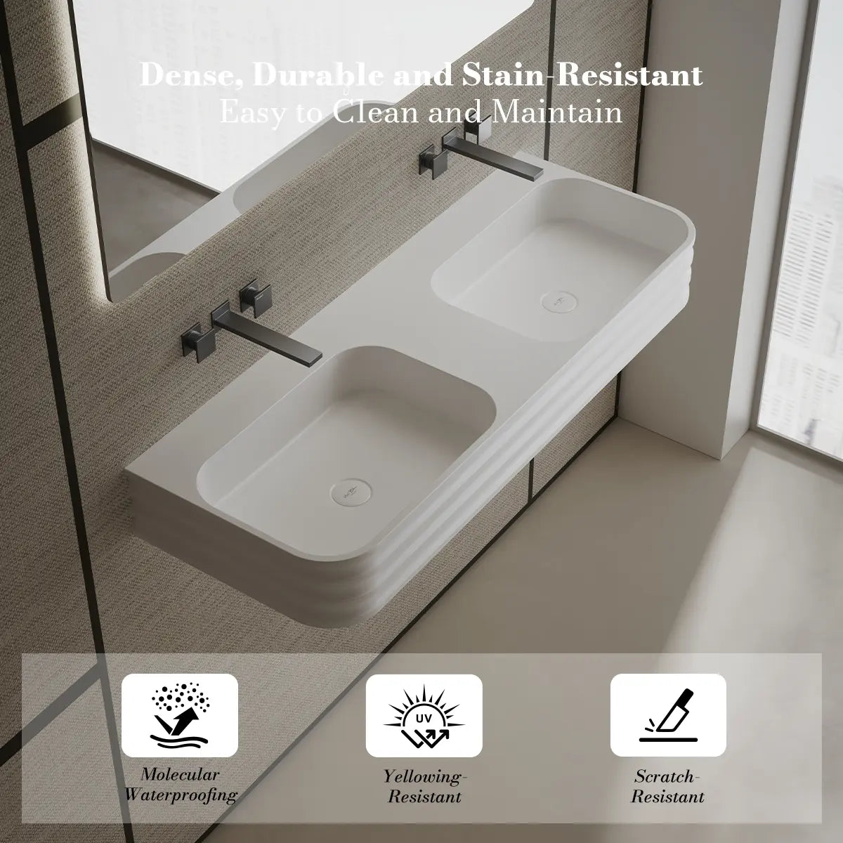 47.2 Inch MonBlari Solid Surface Wall Mount Bathroom Sink