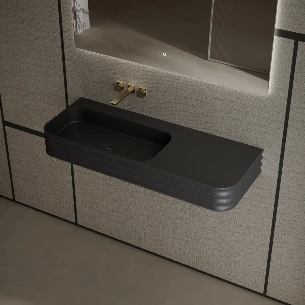 31.5-47.2 Inch MonBlari Solid Surface Wall Mount Vessel Sink Bathroom Sink