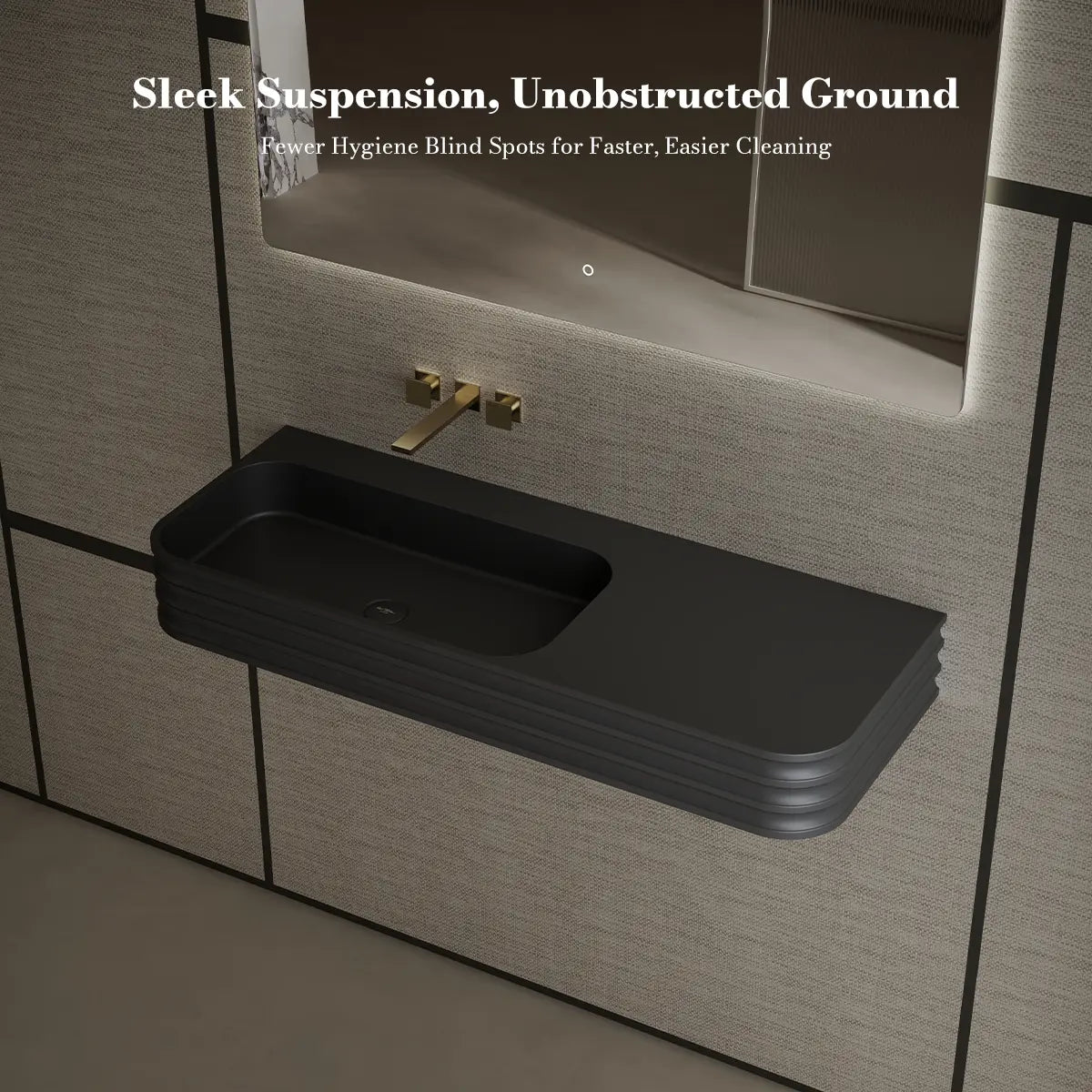 31.5-47.2 Inch MonBlari Solid Surface Wall Mount Vessel Sink Bathroom Sink