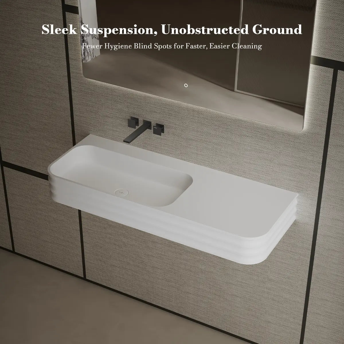 31.5-47.2 Inch MonBlari Solid Surface Wall Mount Vessel Sink Bathroom Sink