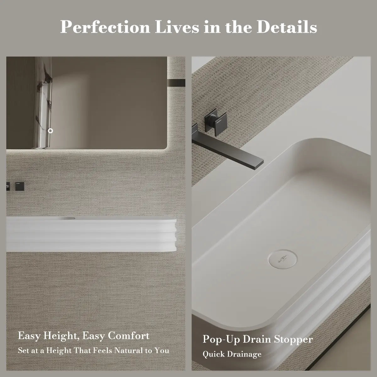 31.5-47.2 Inch MonBlari Solid Surface Wall Mount Vessel Sink Bathroom Sink