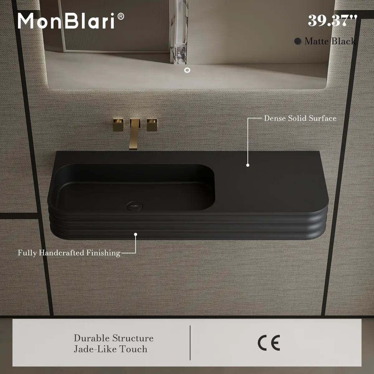 31.5-47.2 Inch MonBlari Solid Surface Wall Mount Vessel Sink Bathroom Sink
