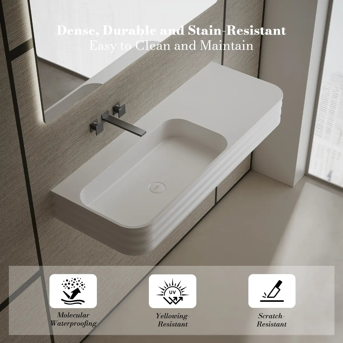 31.5-47.2 Inch MonBlari Solid Surface Wall Mount Vessel Sink Bathroom Sink
