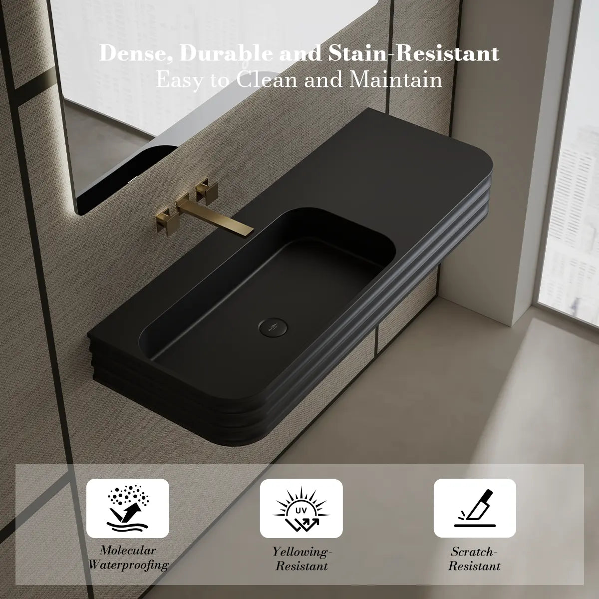 31.5-47.2 Inch MonBlari Solid Surface Wall Mount Vessel Sink Bathroom Sink